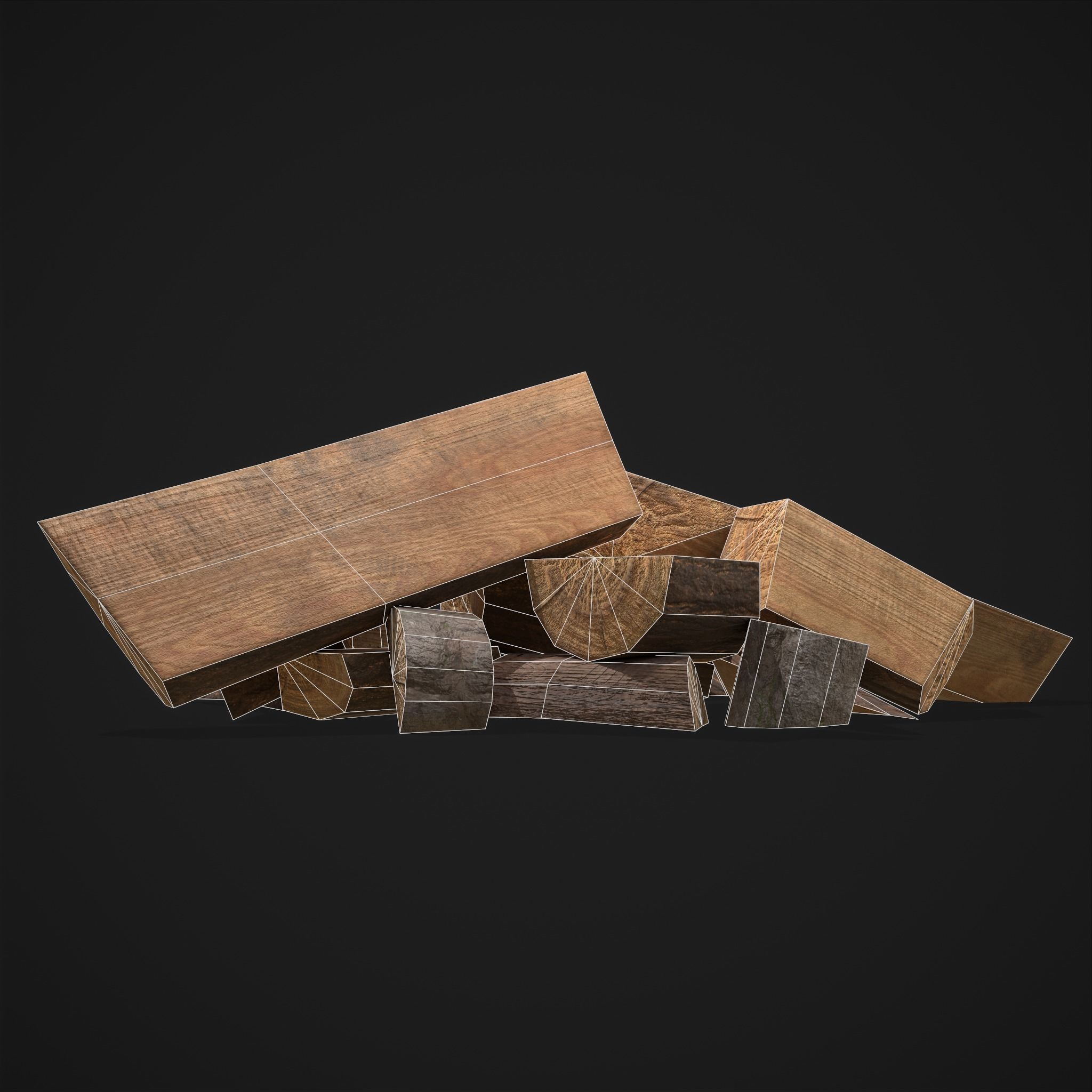 Wood Chunks Pile Low-poly 3D model_19