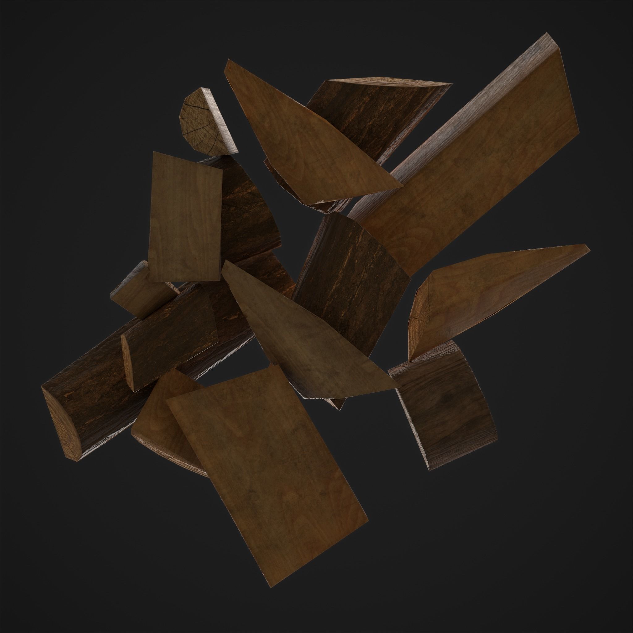 Wood Chunks Pile Low-poly 3D model_9