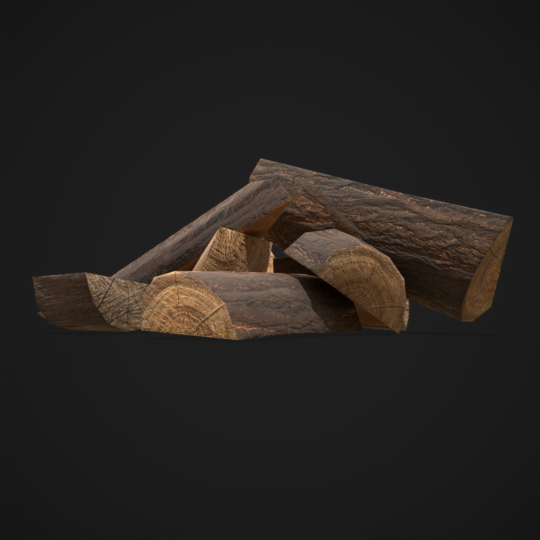 Wood Chunks Pile Low-poly 3D model_16