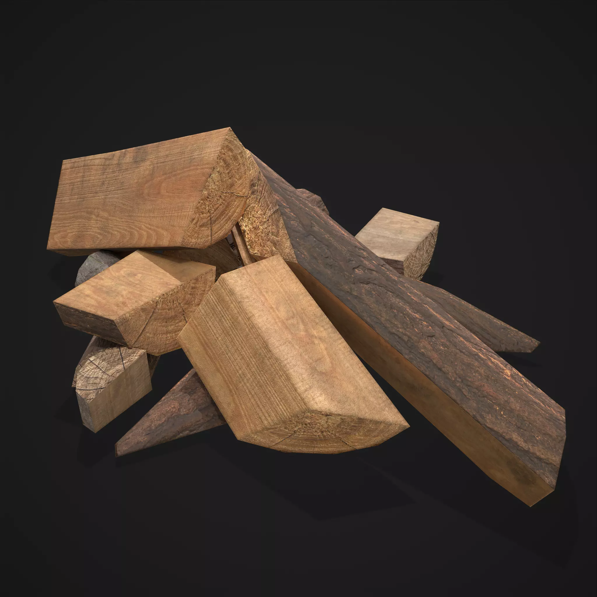 Wood Chunks Pile Low-poly 3D model_0