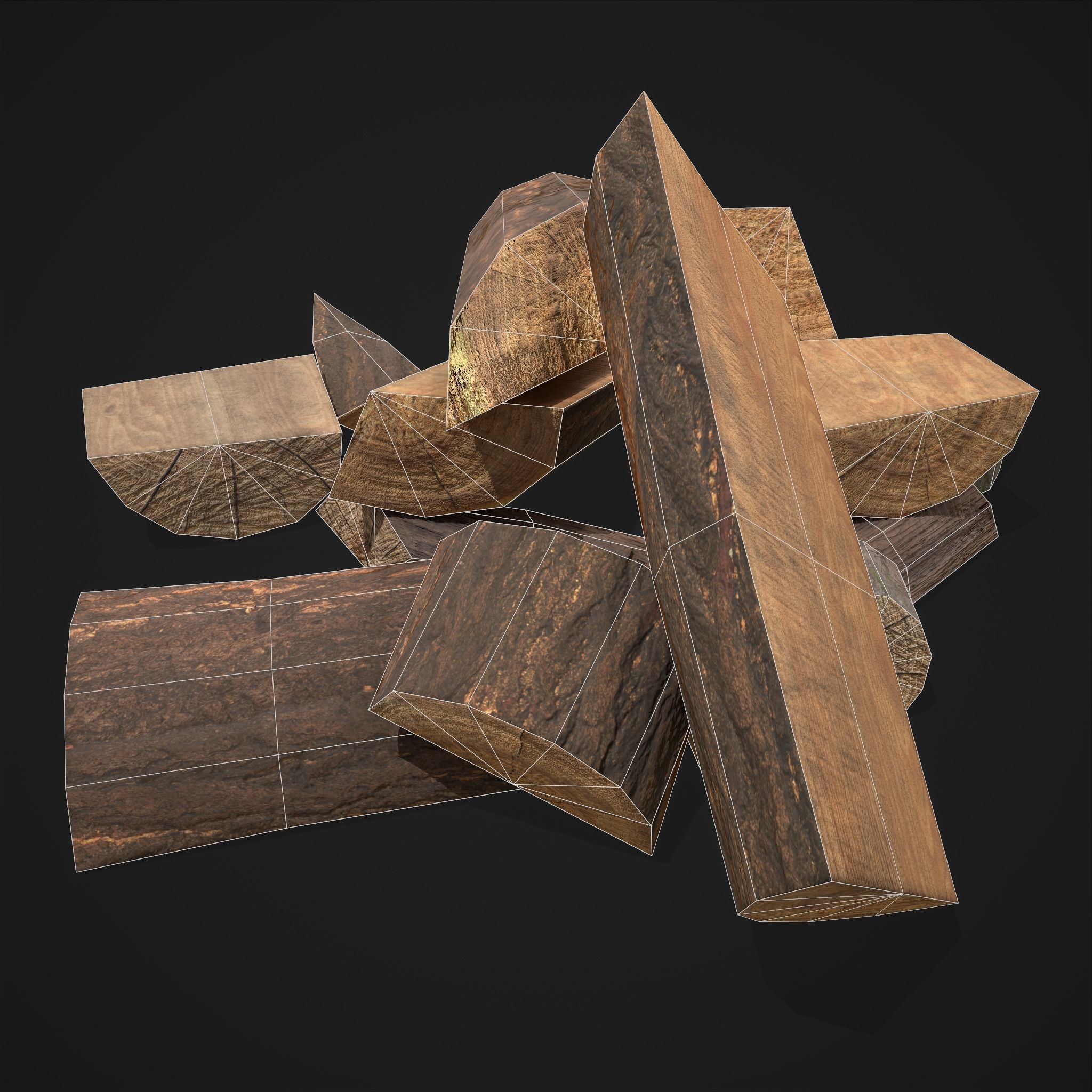 Wood Chunks Pile Low-poly 3D model_21