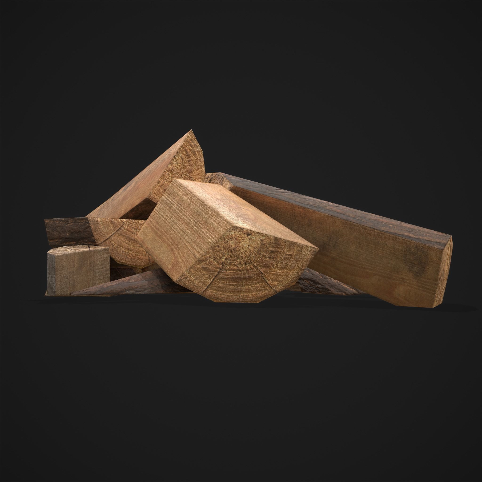 Wood Chunks Pile Low-poly 3D model_12