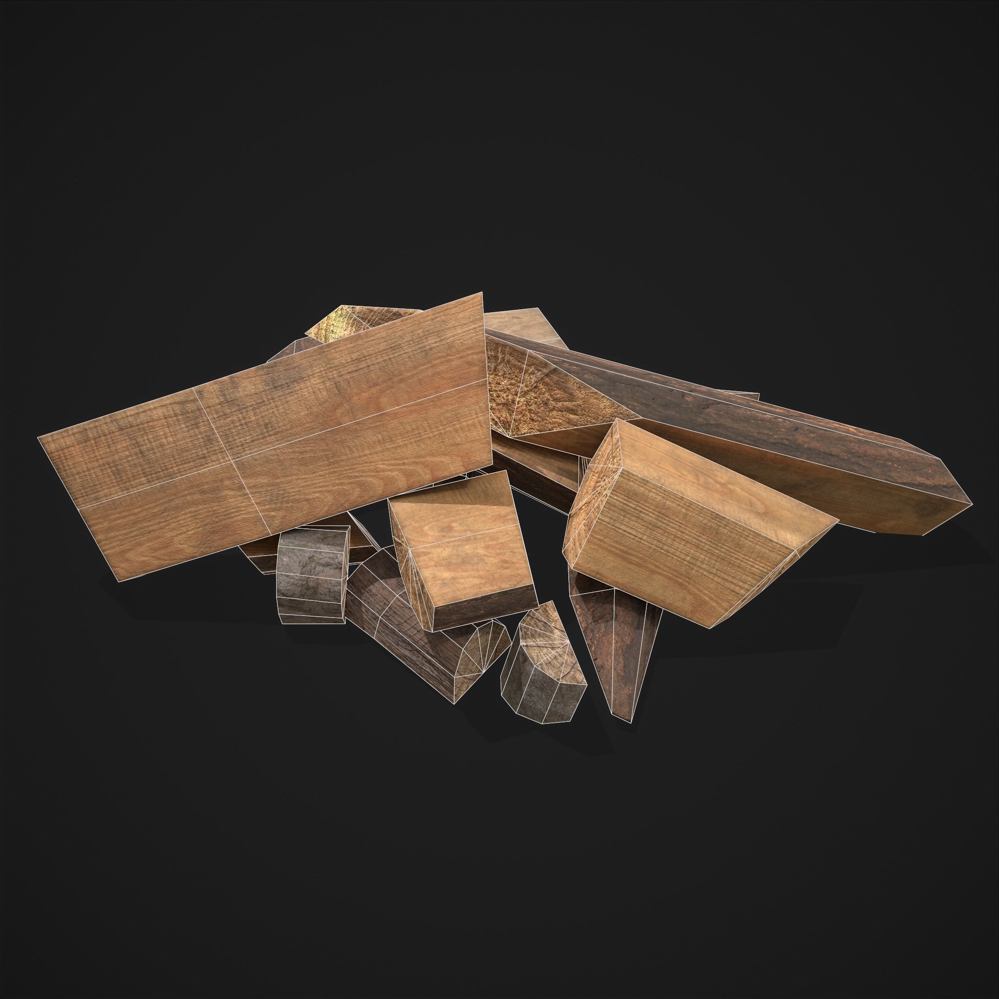 Wood Chunks Pile Low-poly 3D model_23