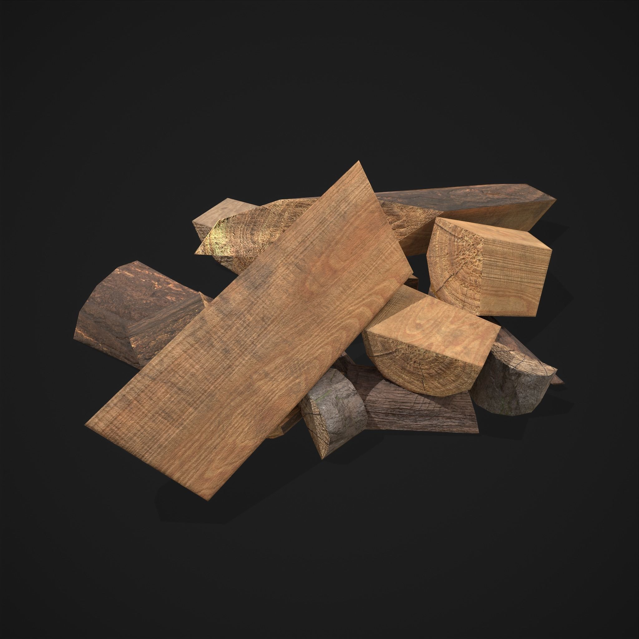 Wood Chunks Pile Low-poly 3D model_3