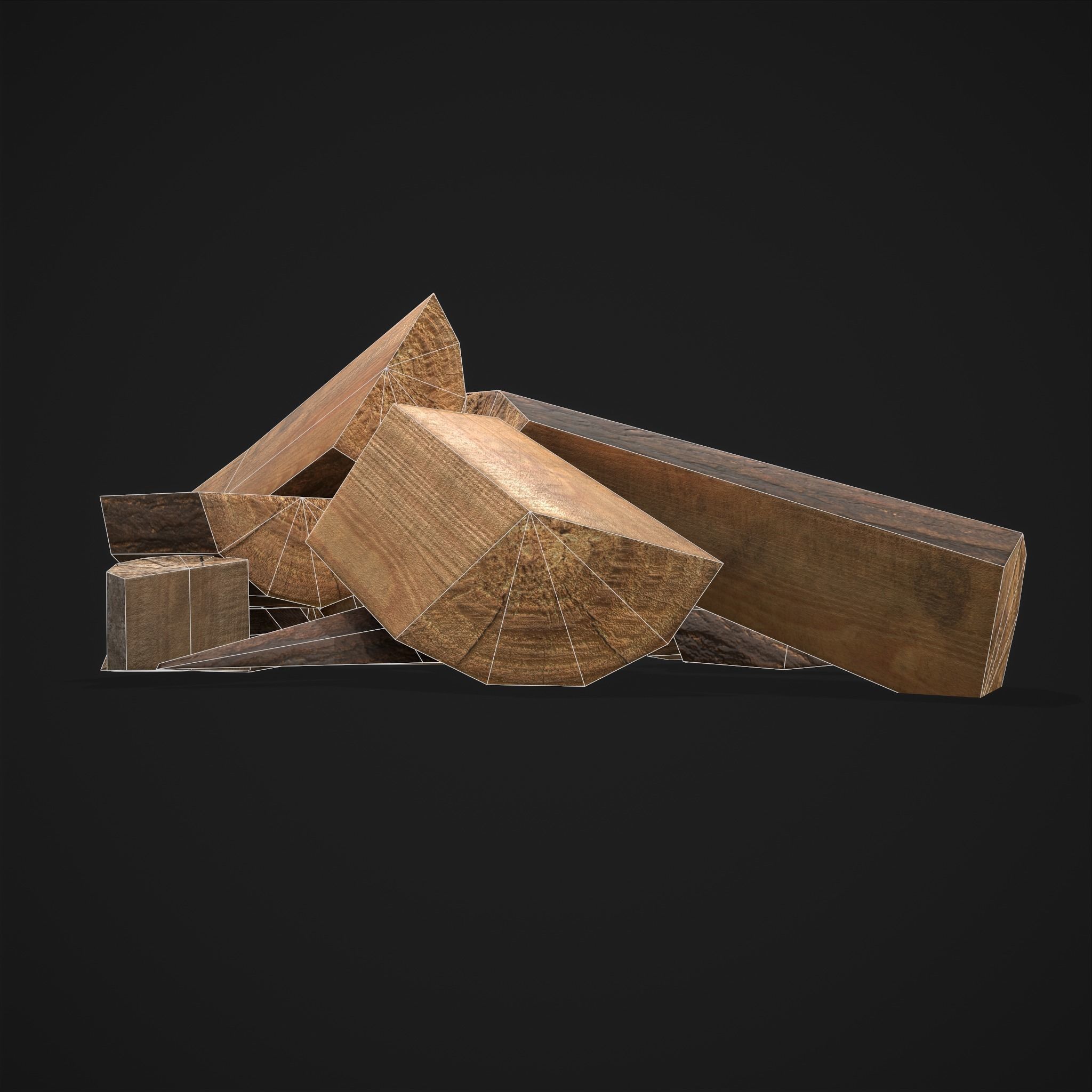 Wood Chunks Pile Low-poly 3D model_13