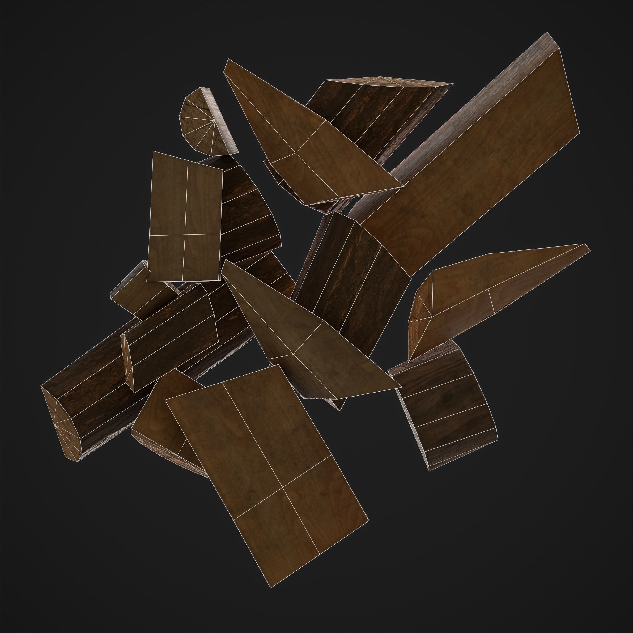 Wood Chunks Pile Low-poly 3D model_10