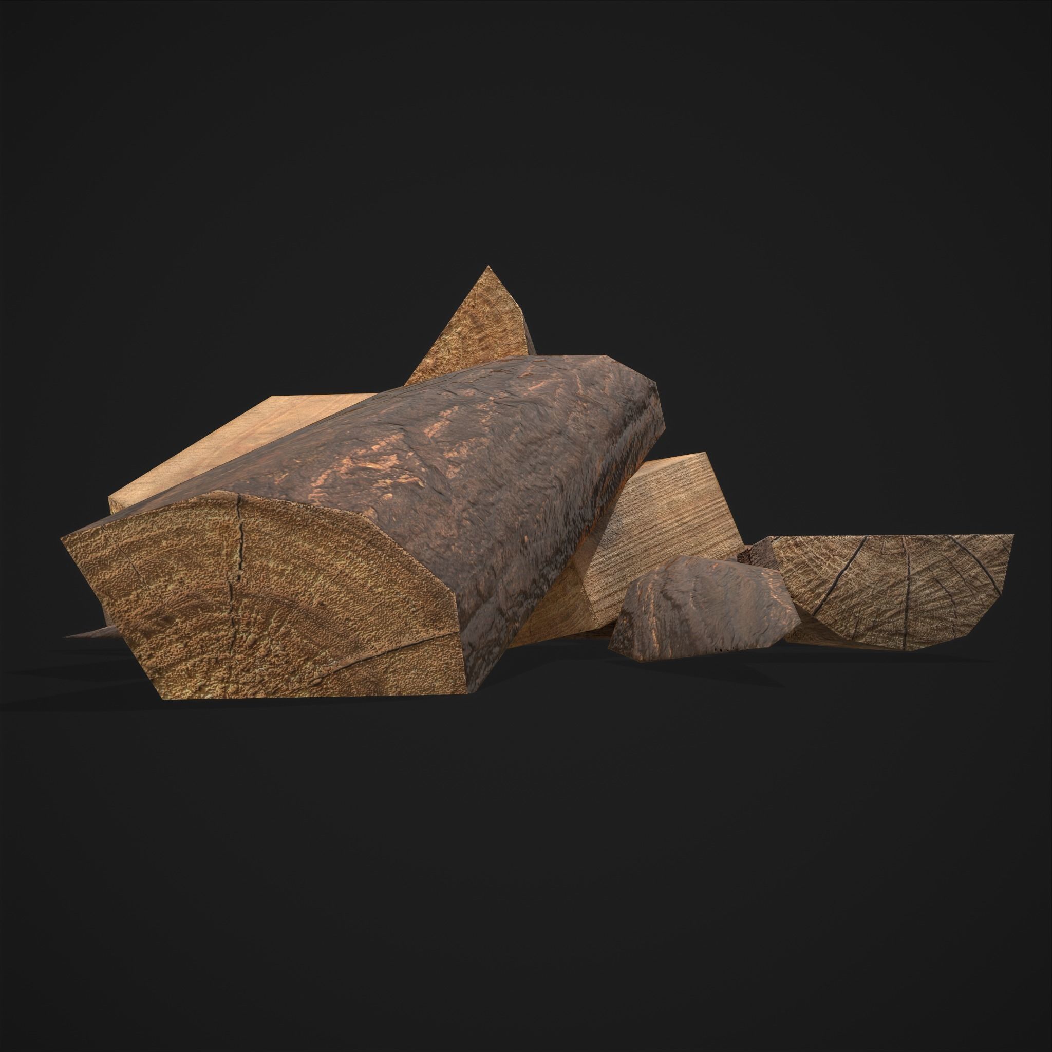 Wood Chunks Pile Low-poly 3D model_14