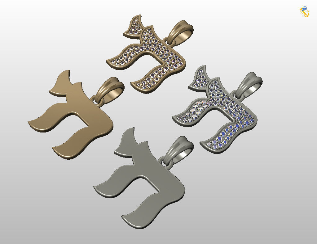Hebrew Chai Pendant 3D print model_14