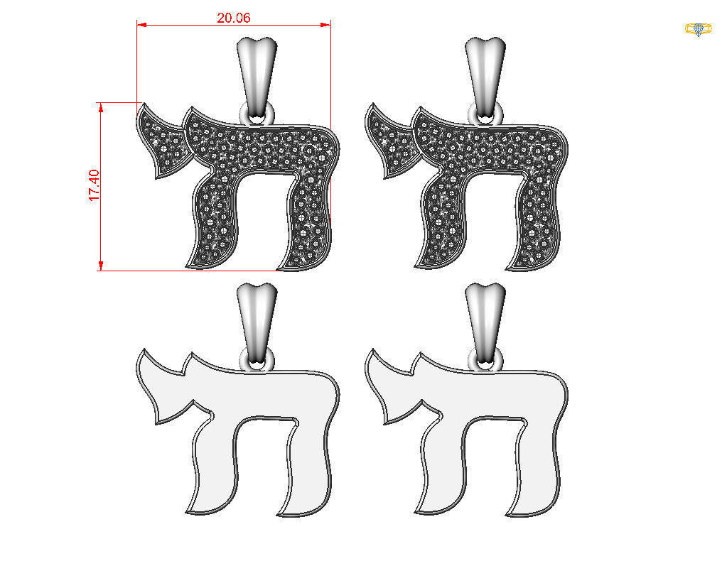 Hebrew Chai Pendant 3D print model_2
