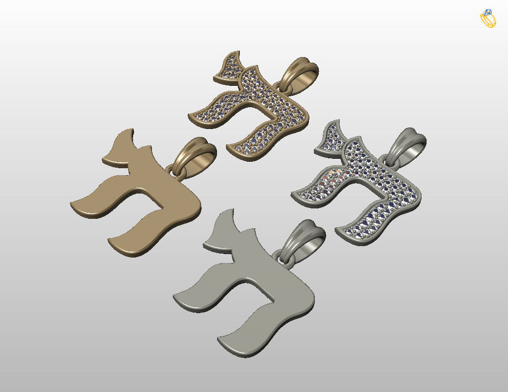 Hebrew Chai Pendant 3D print model_32