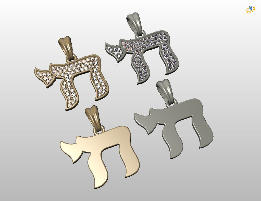 Hebrew Chai Pendant 3D print model_31