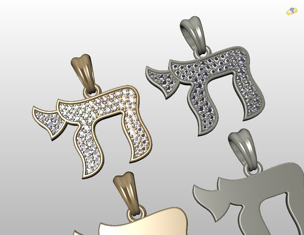 Hebrew Chai Pendant 3D print model_33