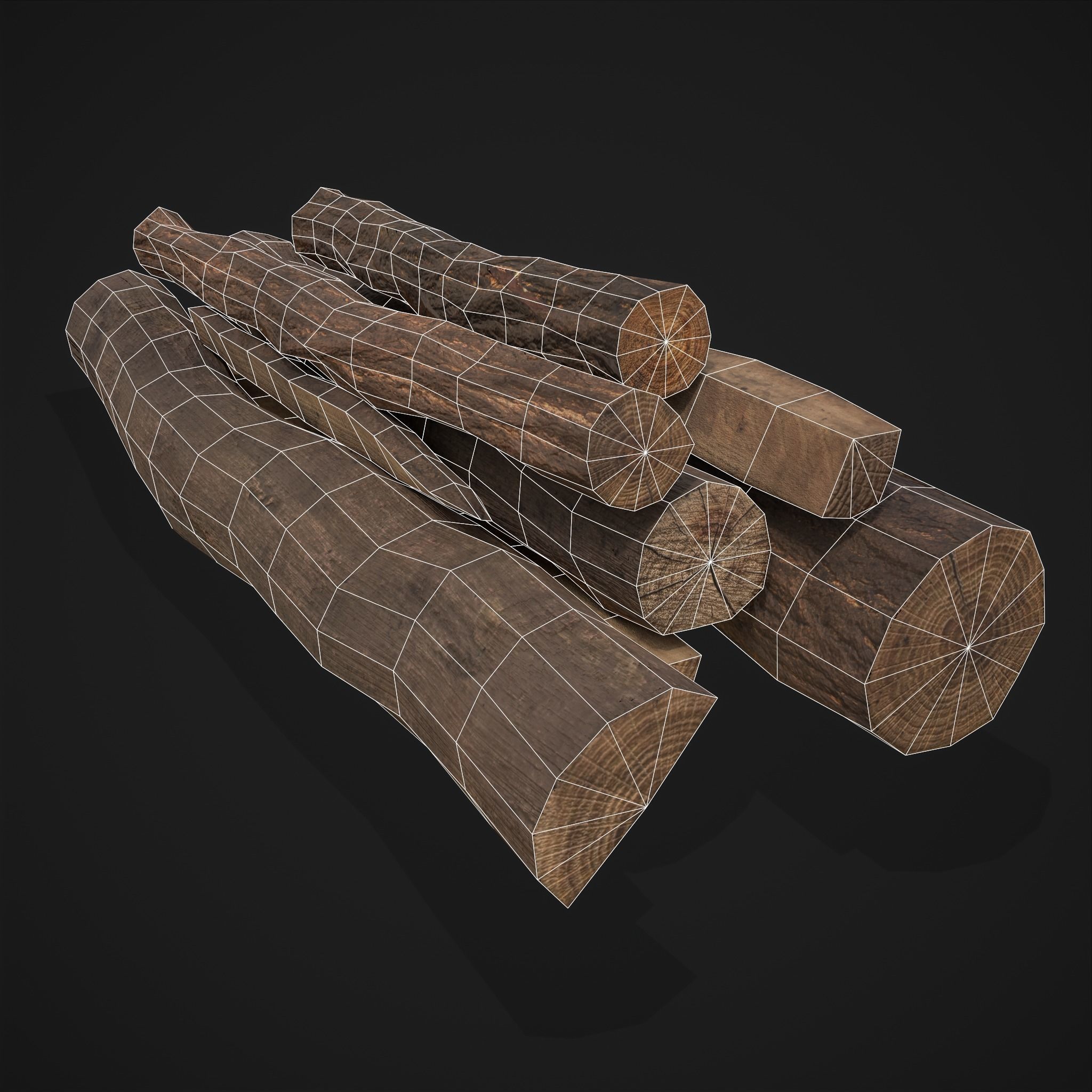 Wood Logs Pile Low-poly 3D model_19