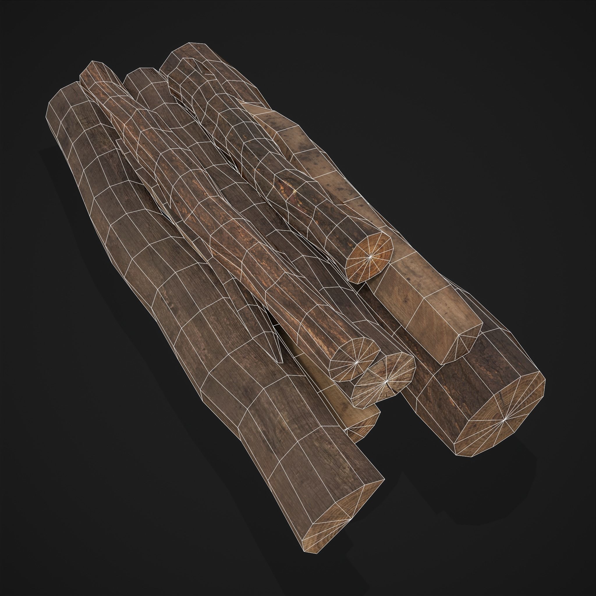 Wood Logs Pile Low-poly 3D model_6