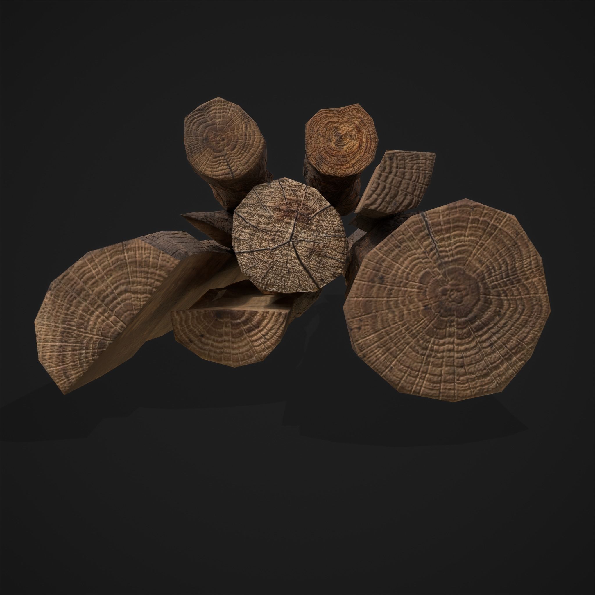 Wood Logs Pile Low-poly 3D model_9
