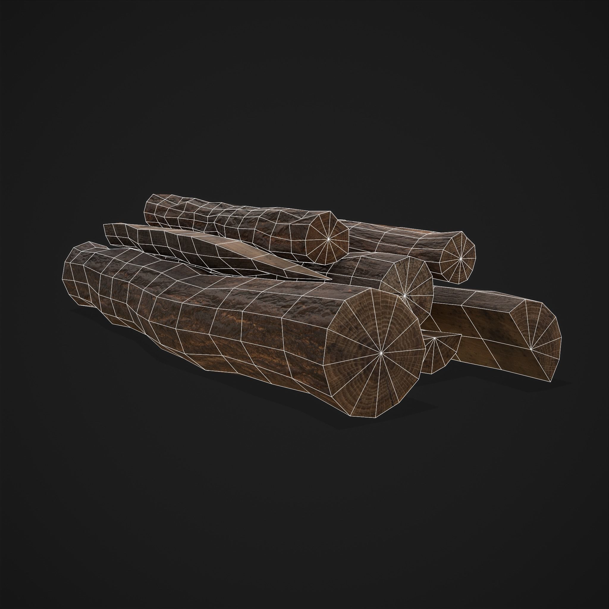 Wood Logs Pile Low-poly 3D model_2