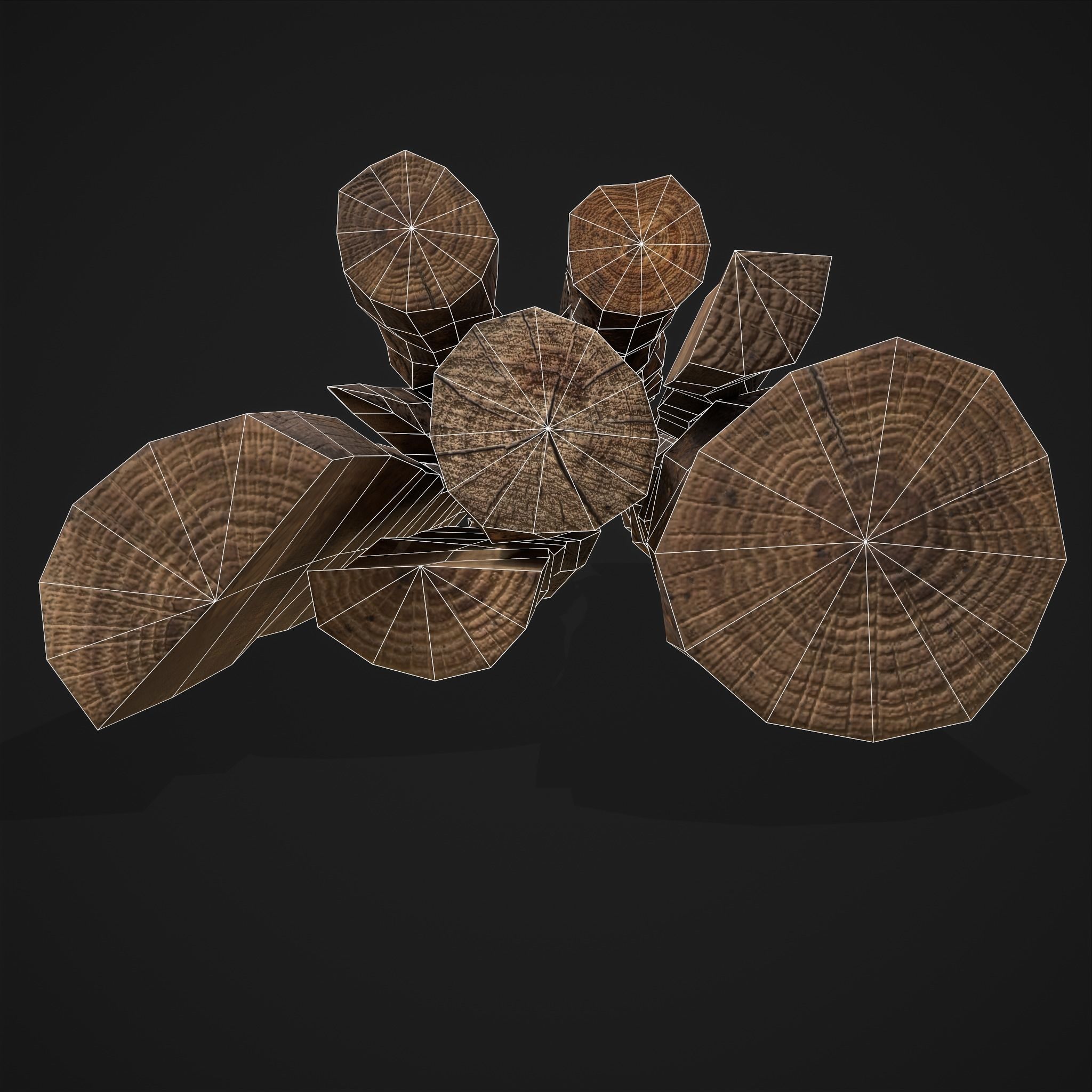 Wood Logs Pile Low-poly 3D model_8