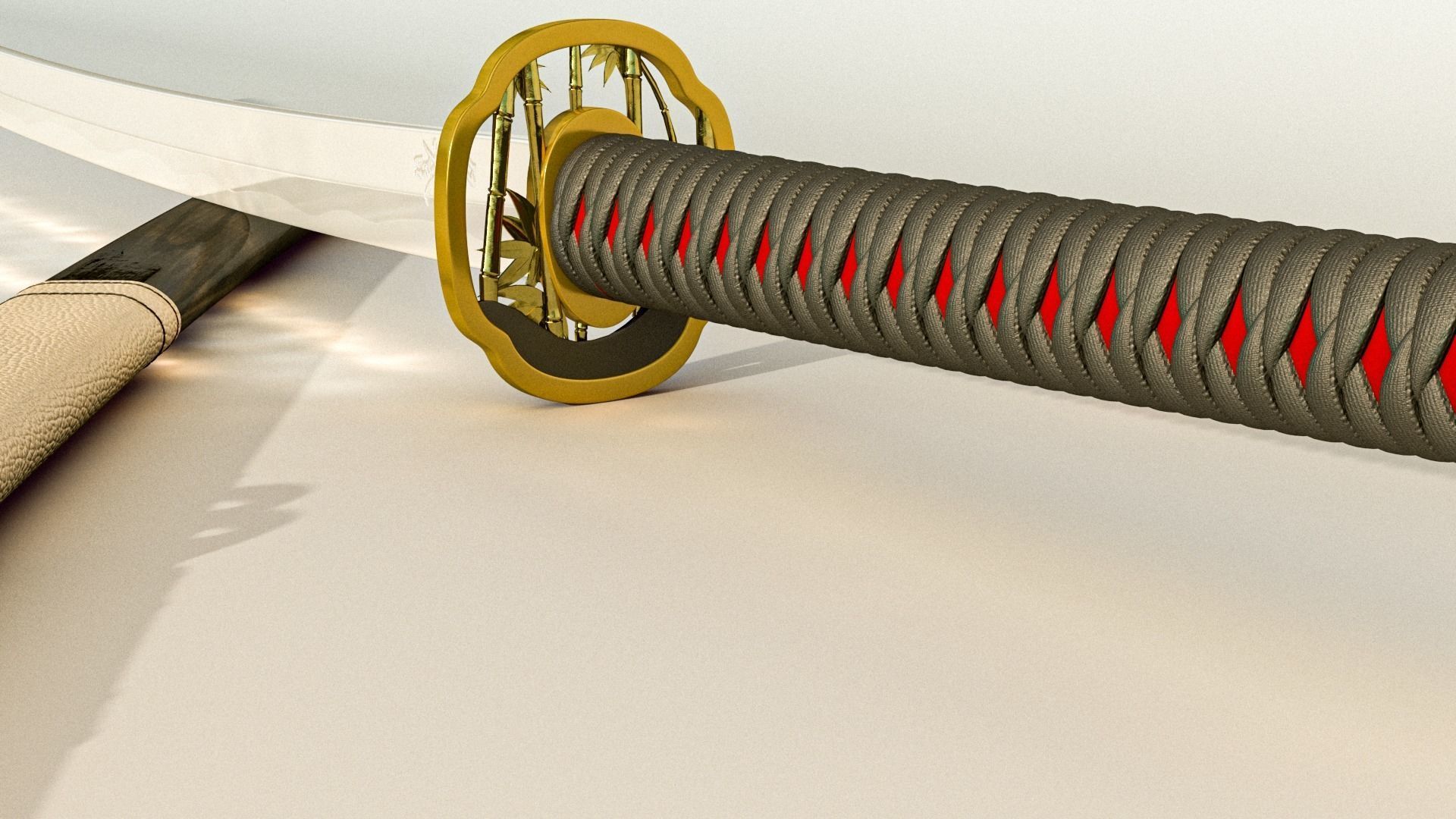 Katana Samurai Sword Low-poly 3D model_3