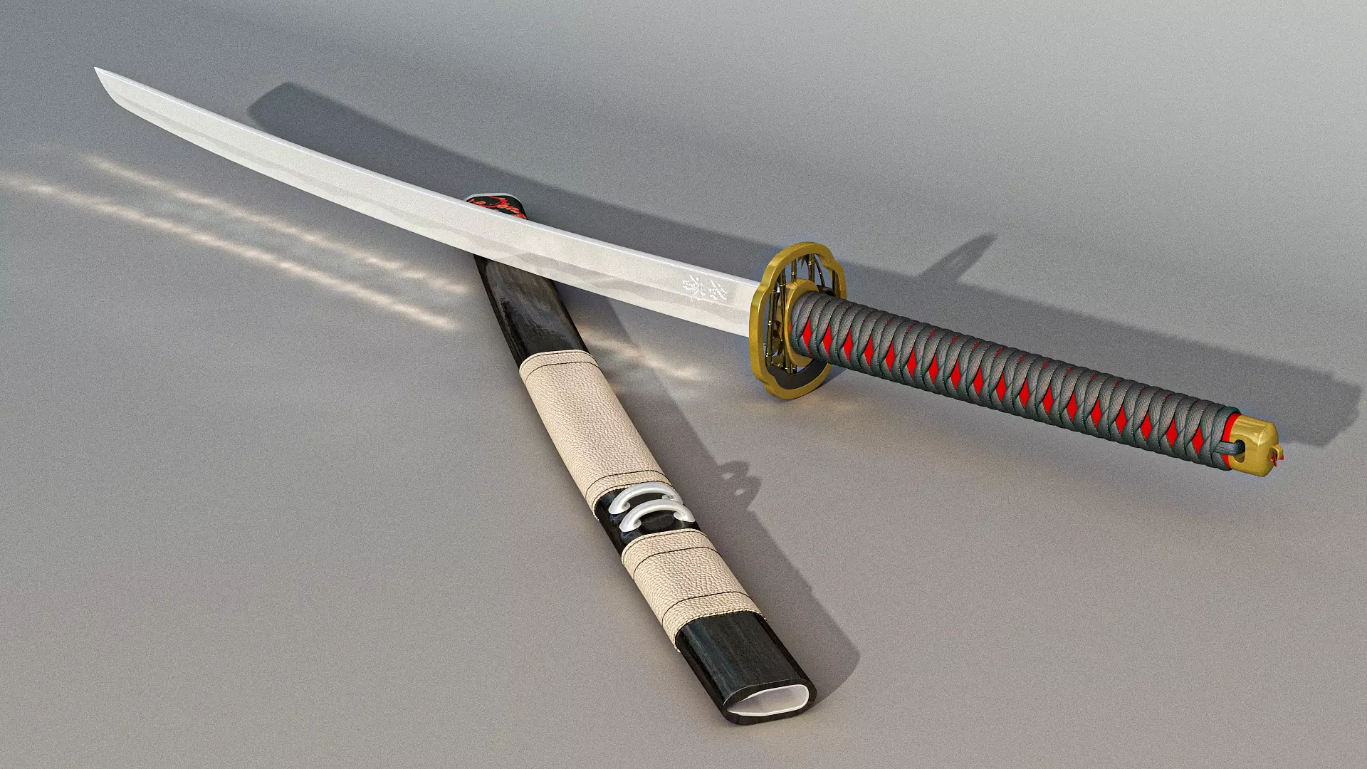 Katana Samurai Sword Low-poly 3D model_0