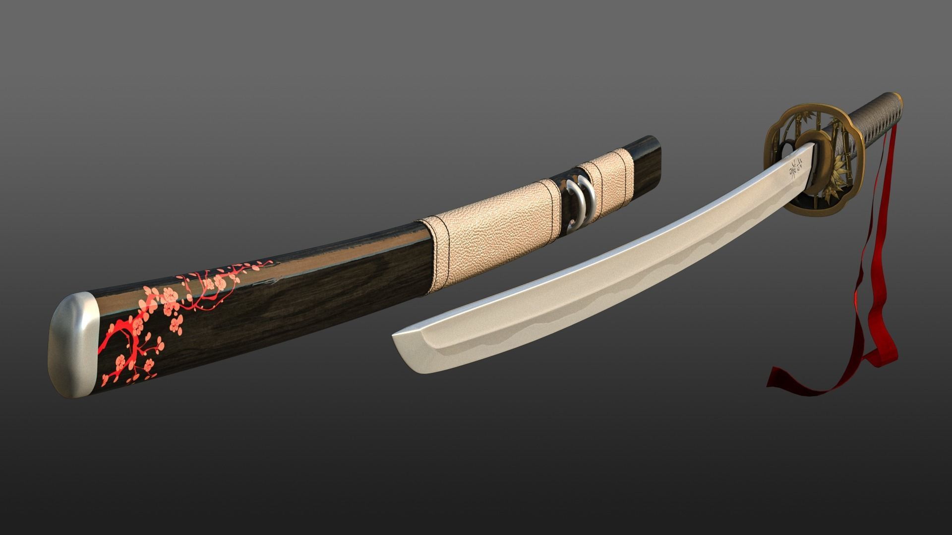 Katana Samurai Sword Low-poly 3D model_7