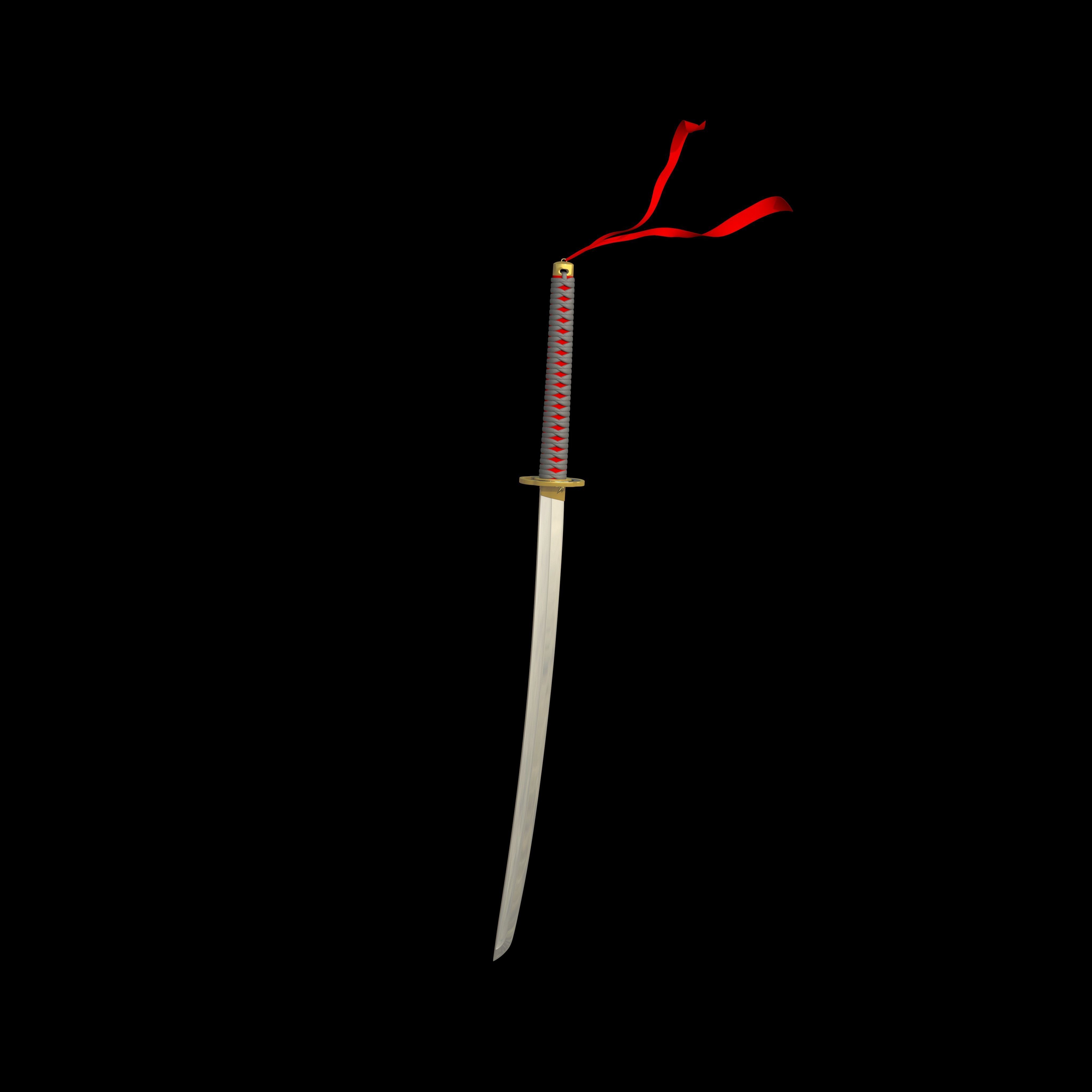 Katana Samurai Sword Low-poly 3D model_9