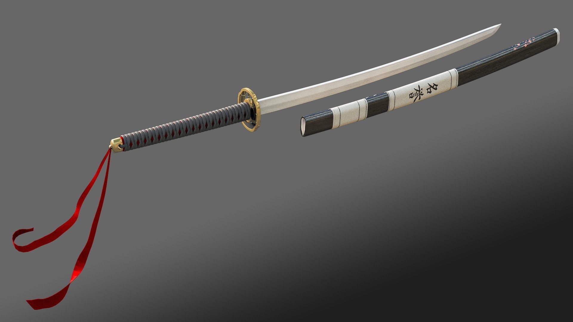 Katana Samurai Sword Low-poly 3D model_6