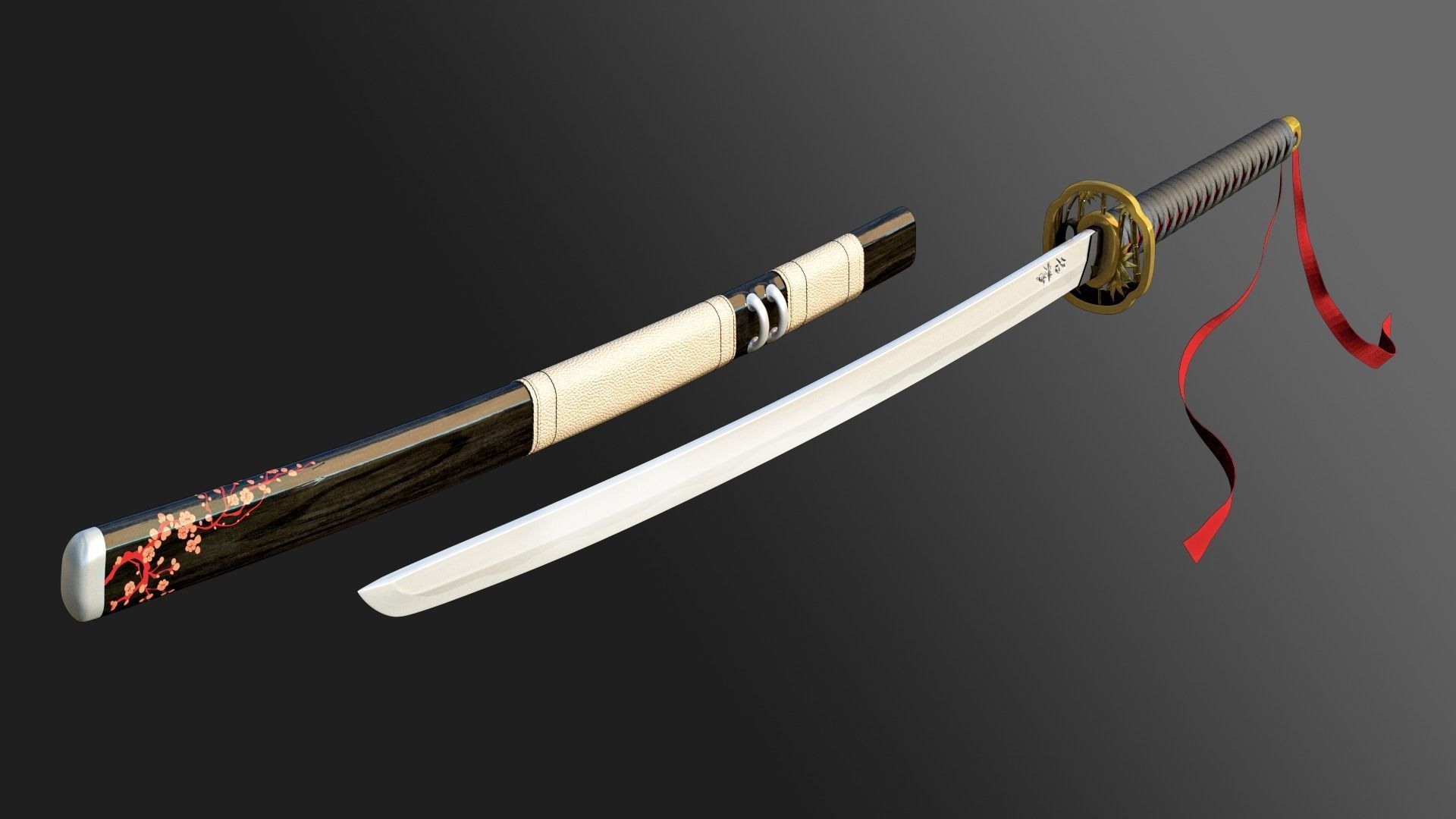 Katana Samurai Sword Low-poly 3D model_5