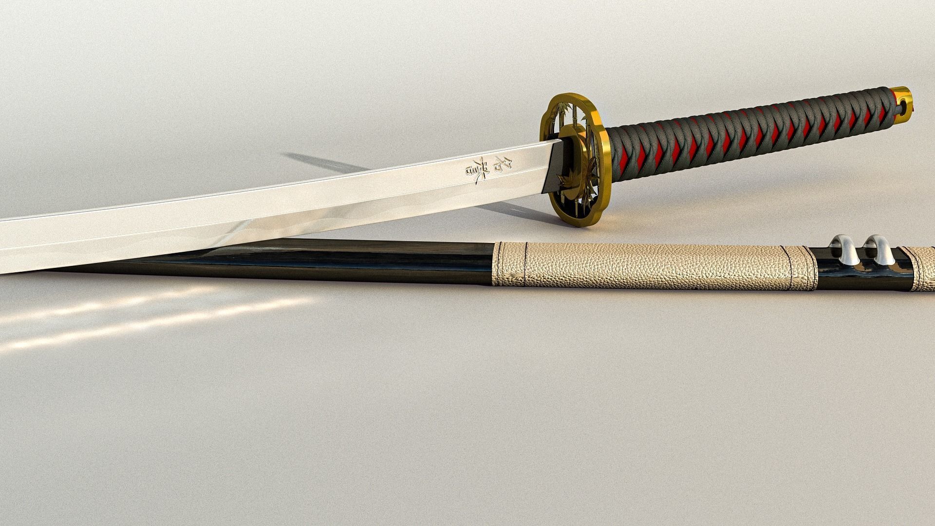 Katana Samurai Sword Low-poly 3D model_2
