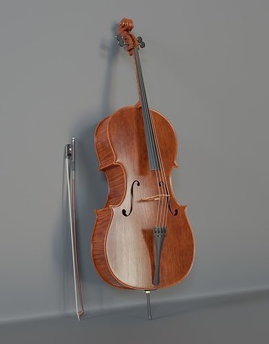Cello with Bow 3D model