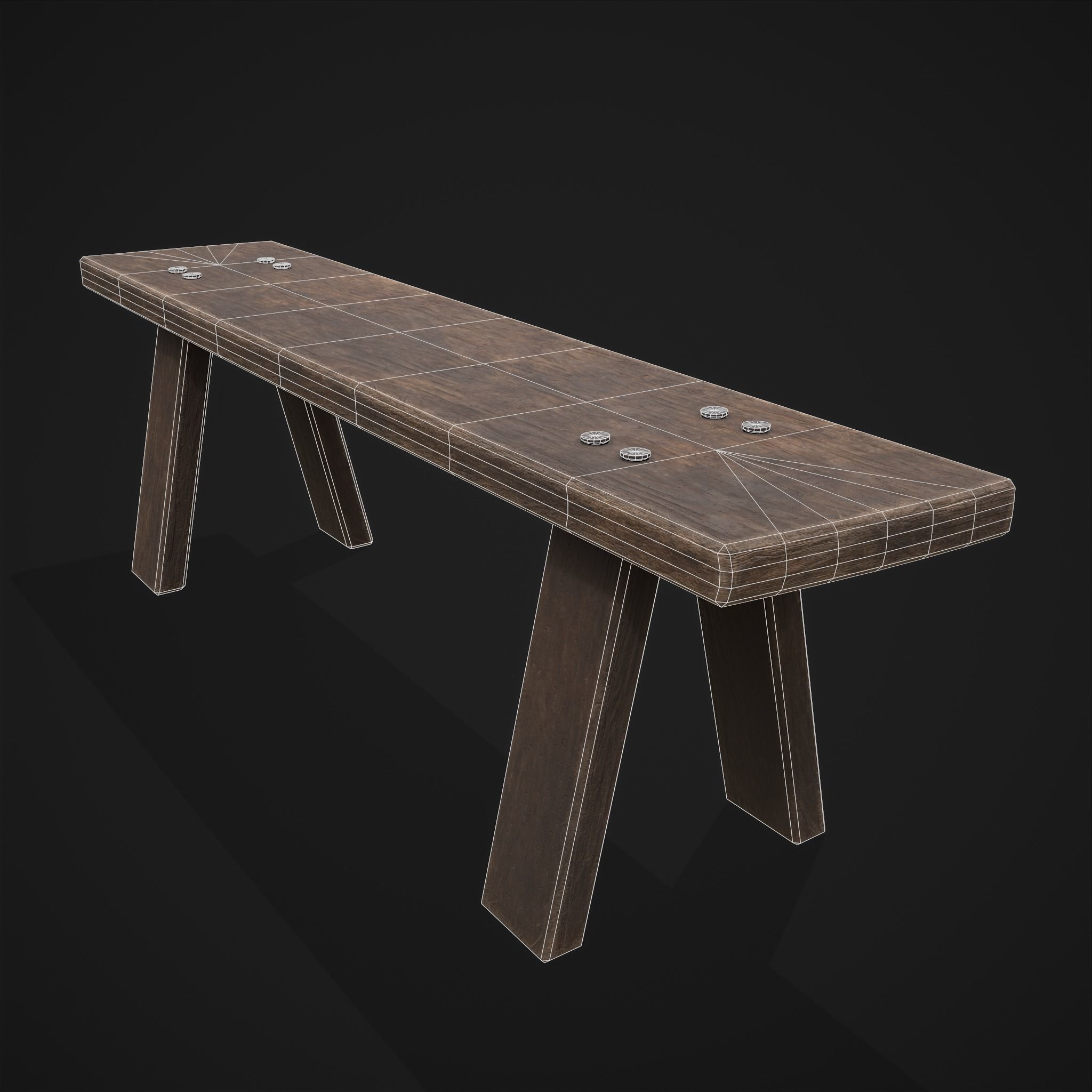 Table Bench Low-poly 3D model_4