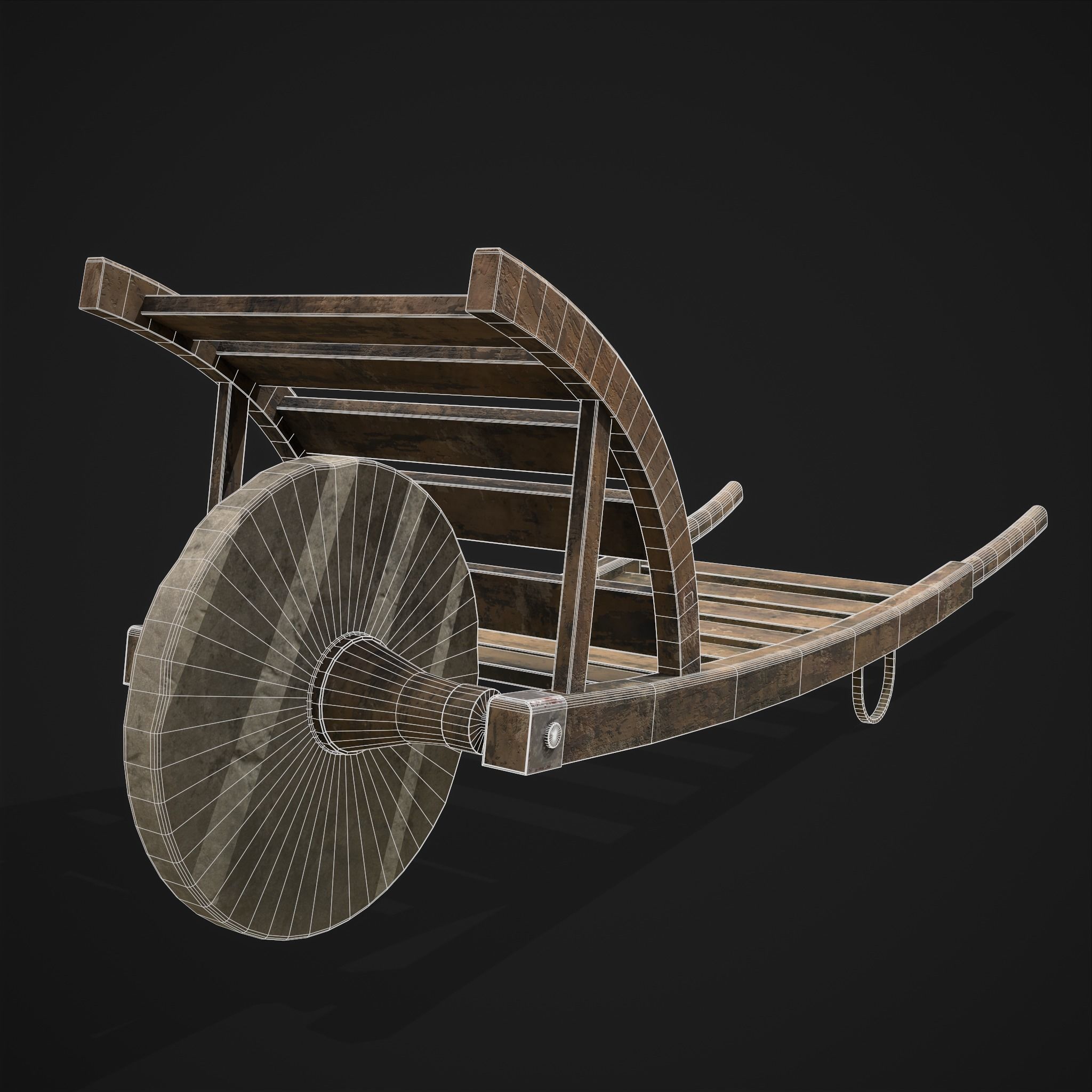 Stone Wheeled Wheelbarrow  Low-poly 3D model_6