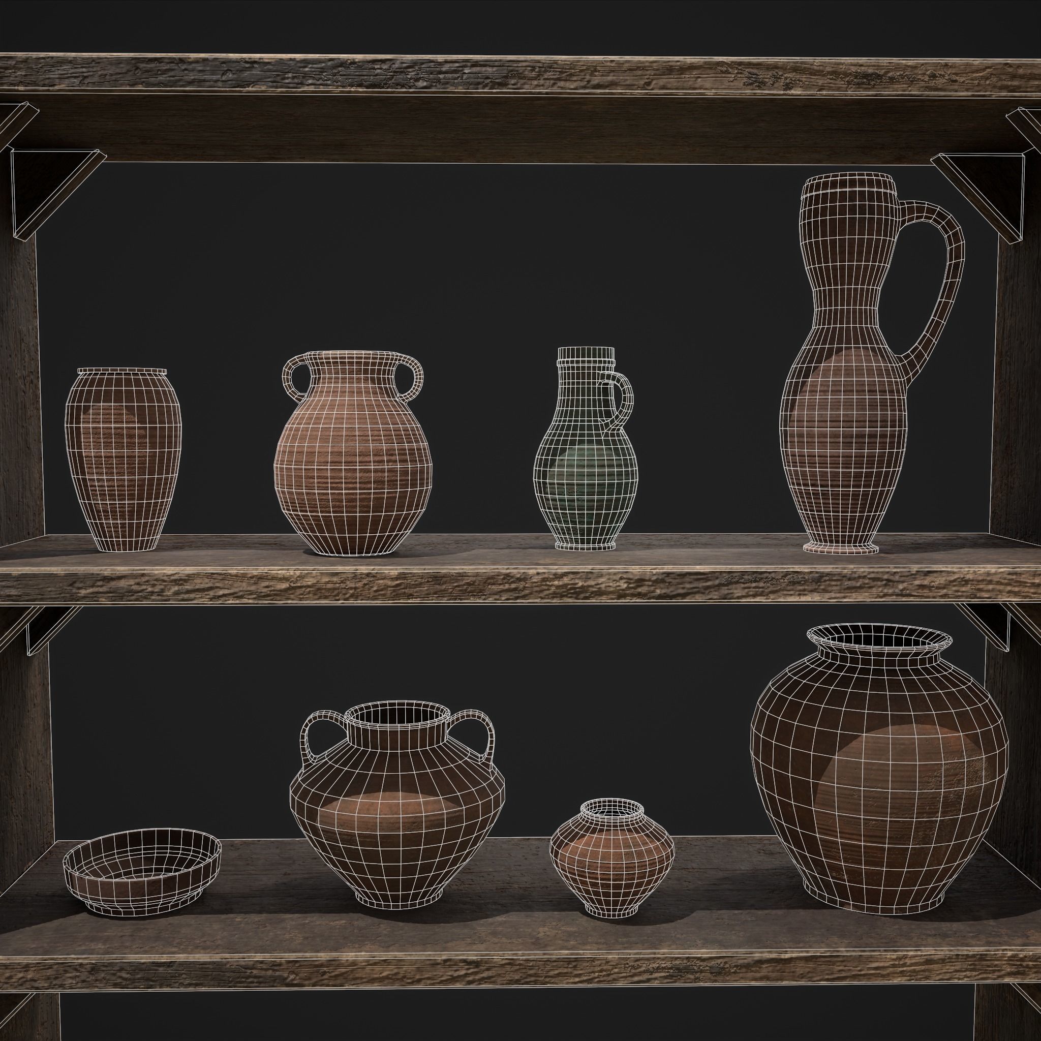 Shelf and Decor Low-poly 3D model_14