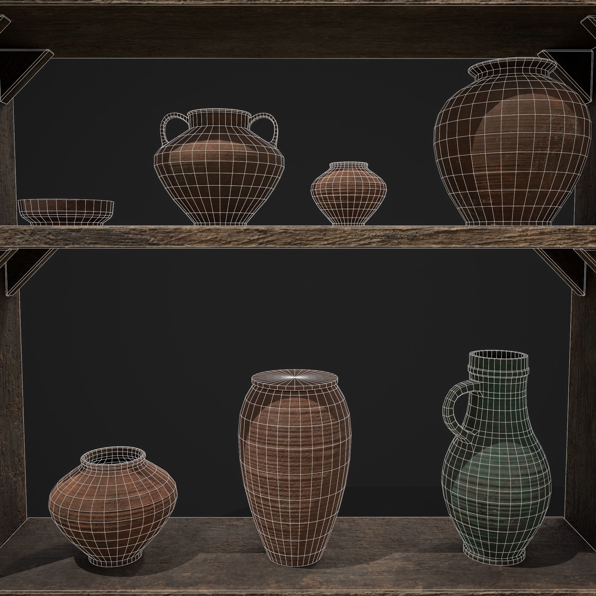 Shelf and Decor Low-poly 3D model_16