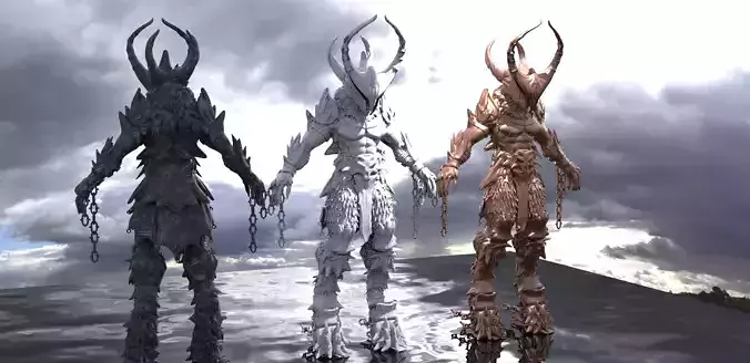 Minotaur 3D model three demons on cloudy day