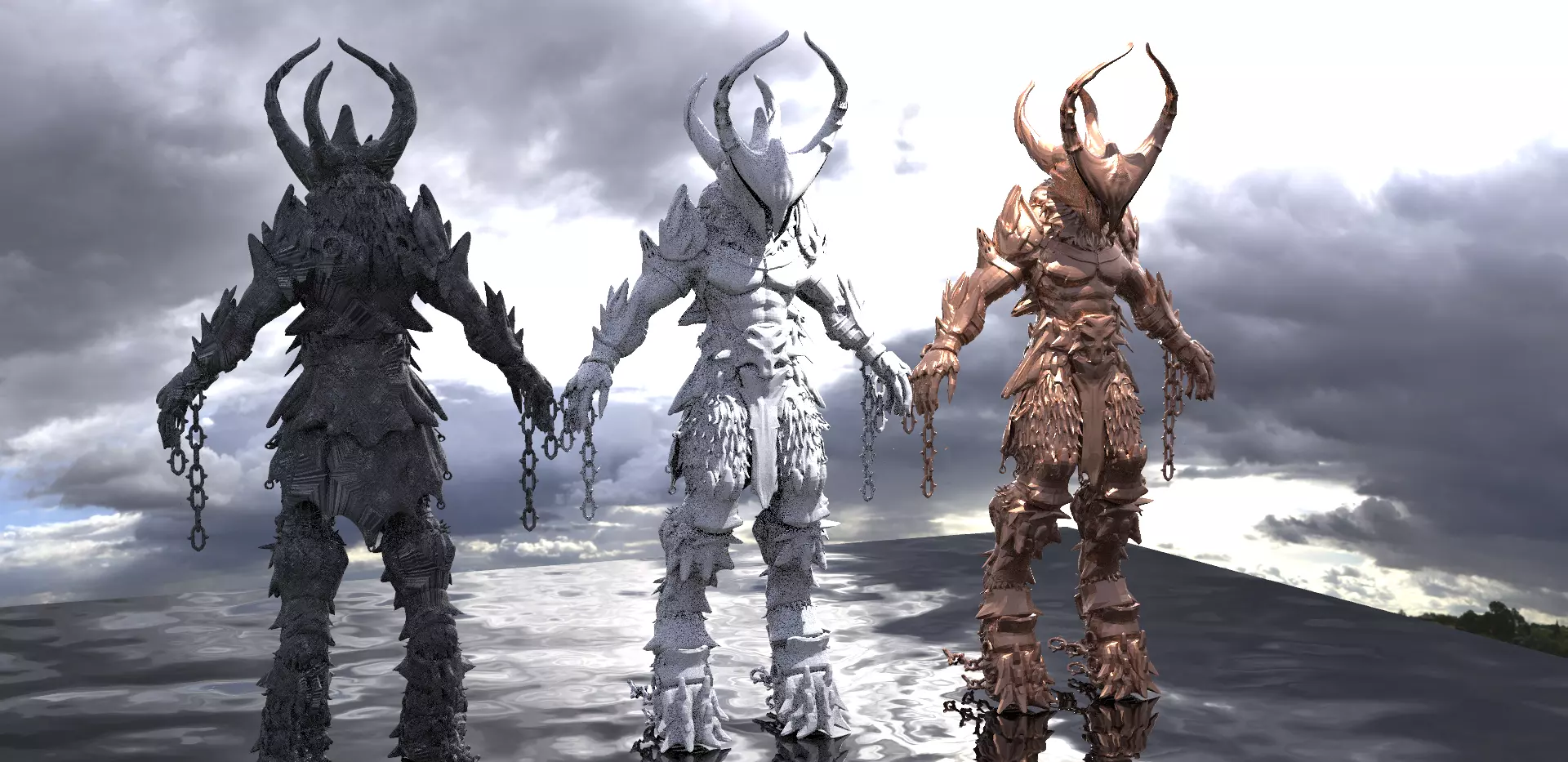 Minotaur 3D model three demons on cloudy day 3D model