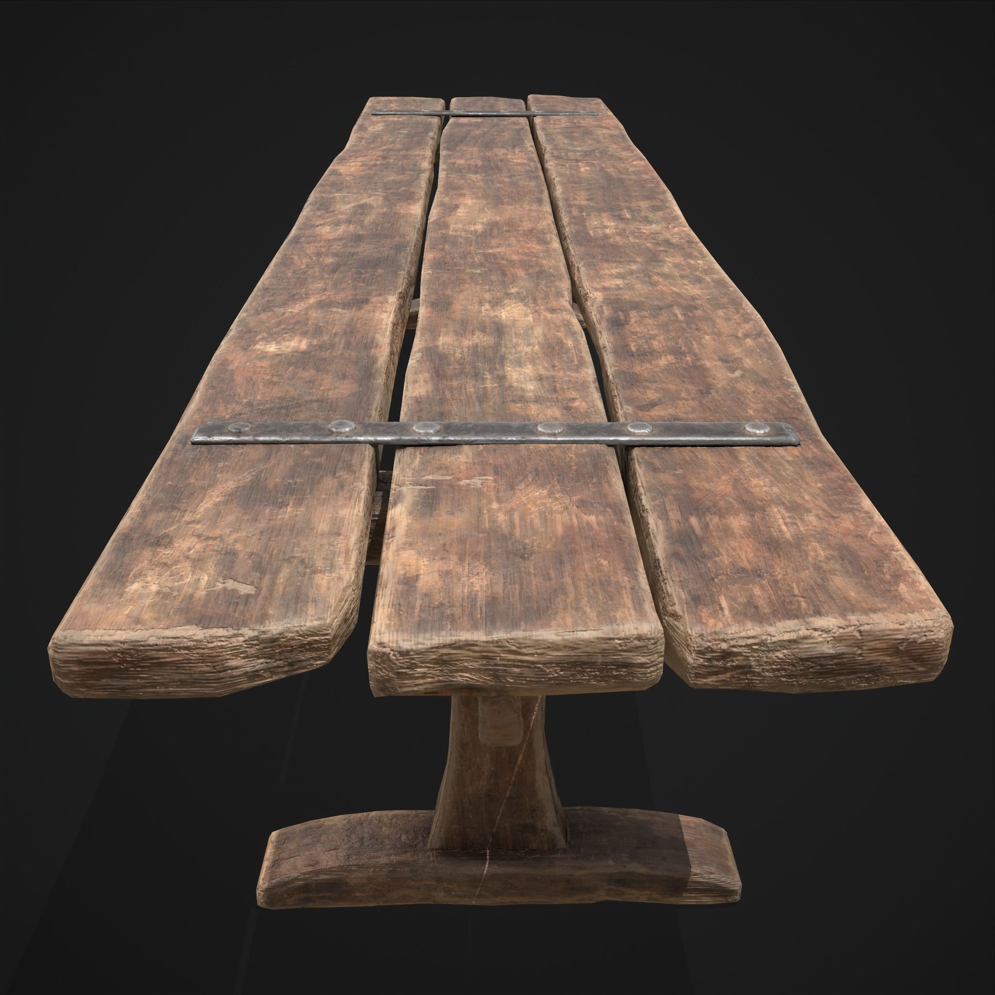 Long Picnic Style Table  Low-poly 3D model_5
