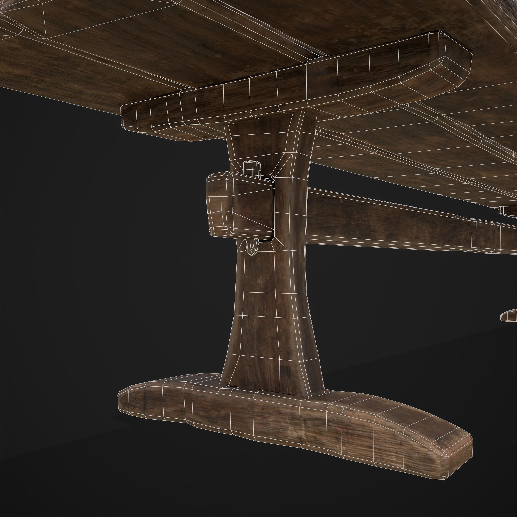 Long Picnic Style Table  Low-poly 3D model_24