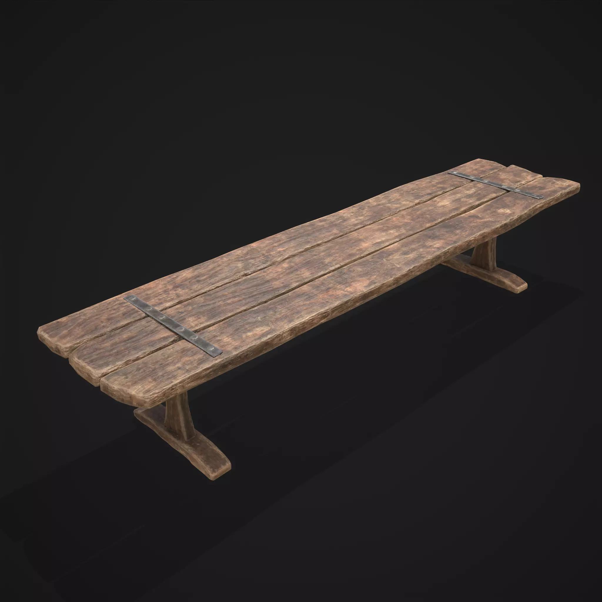 Long Picnic Style Table  Low-poly 3D model_0