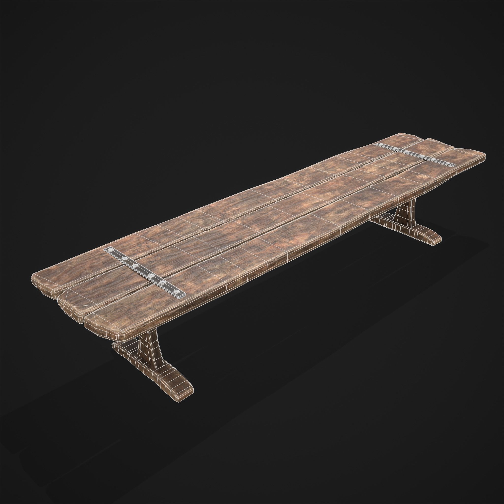 Long Picnic Style Table  Low-poly 3D model_2