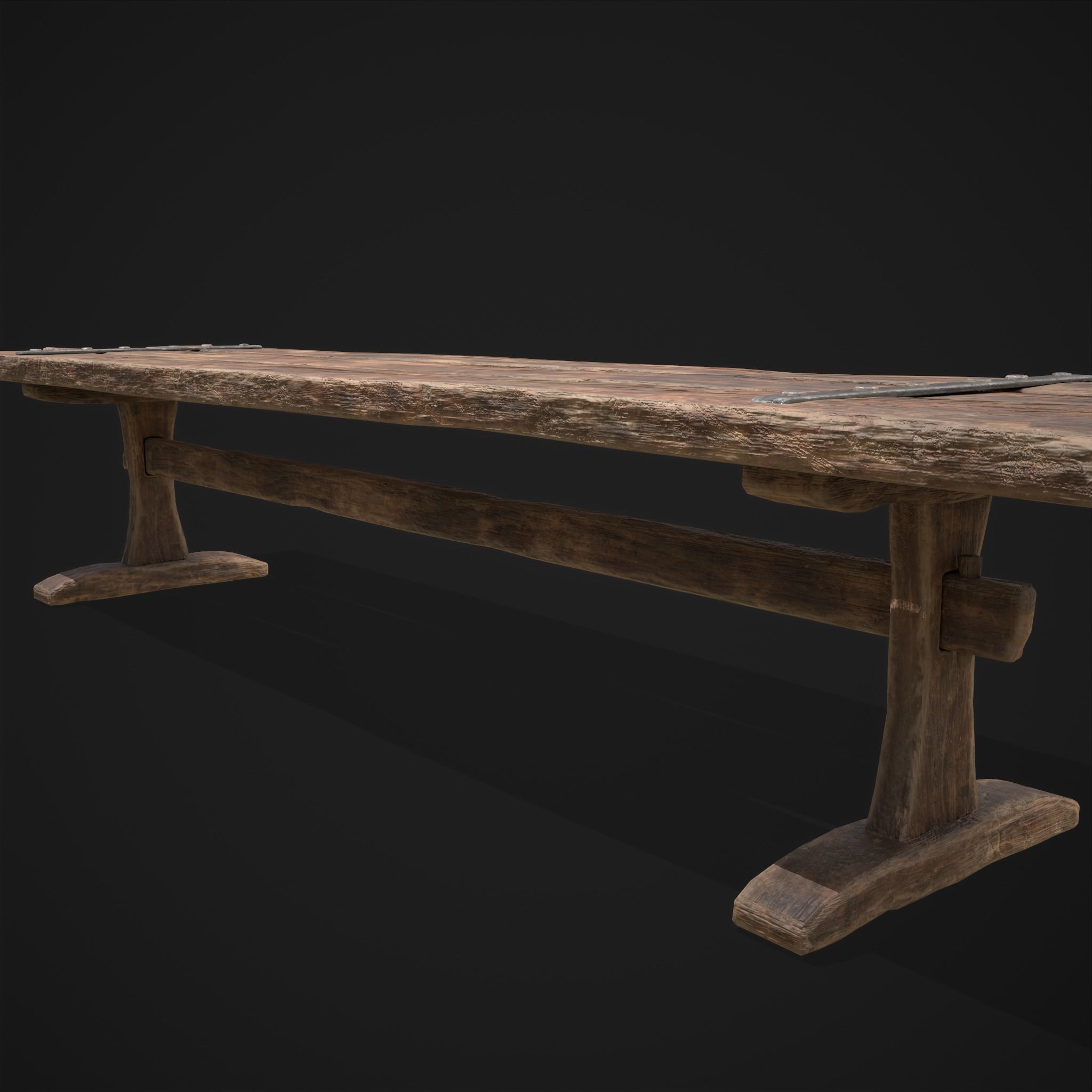 Long Picnic Style Table  Low-poly 3D model_15