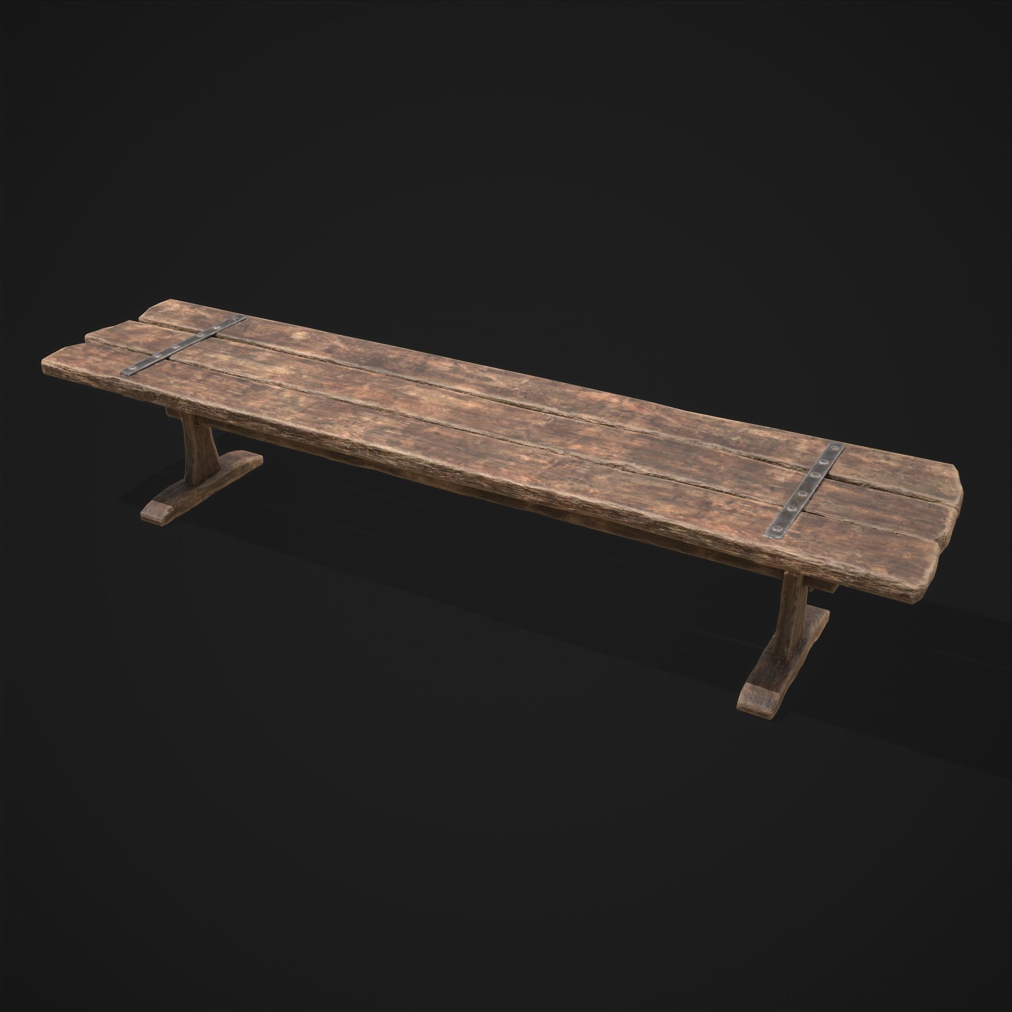 Long Picnic Style Table  Low-poly 3D model_3