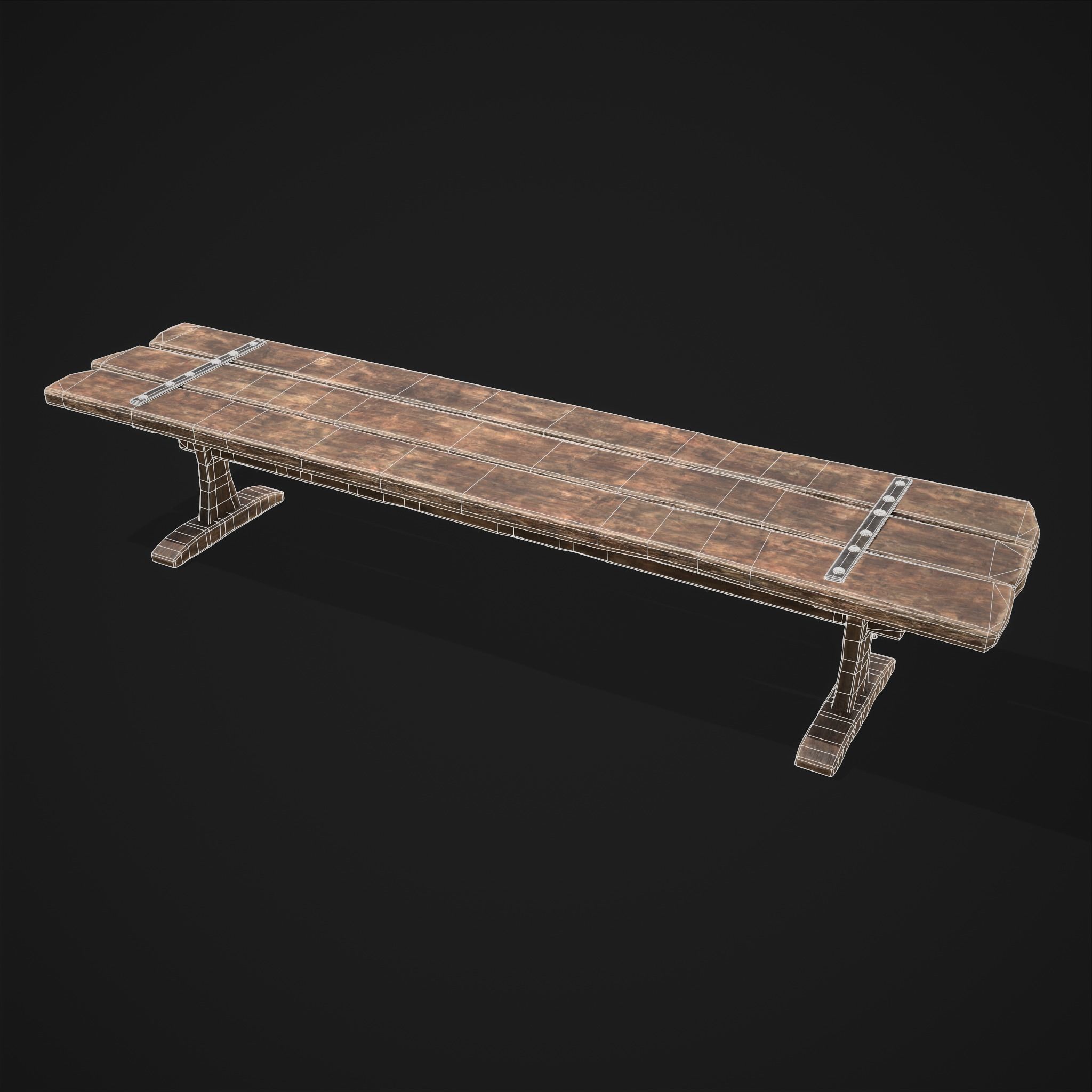 Long Picnic Style Table  Low-poly 3D model_4