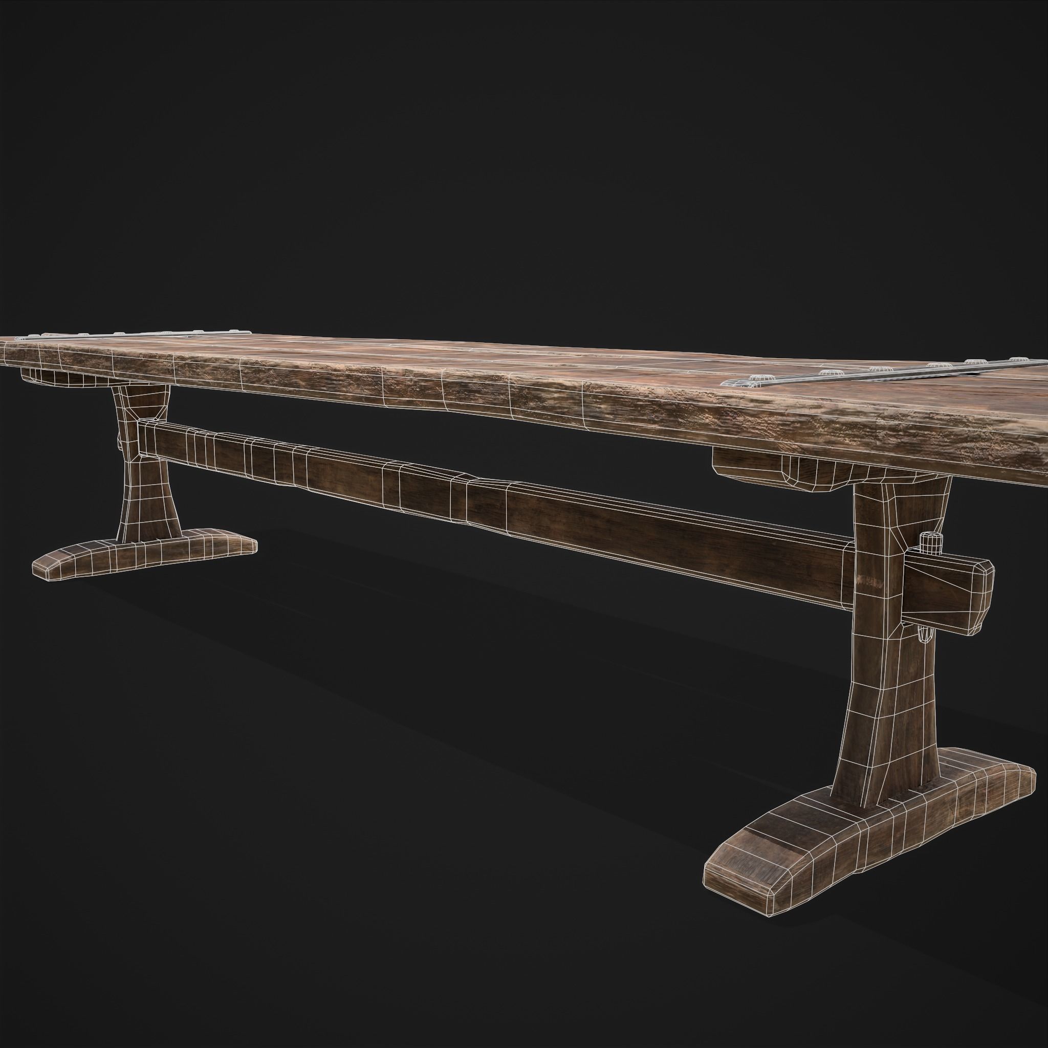Long Picnic Style Table  Low-poly 3D model_16