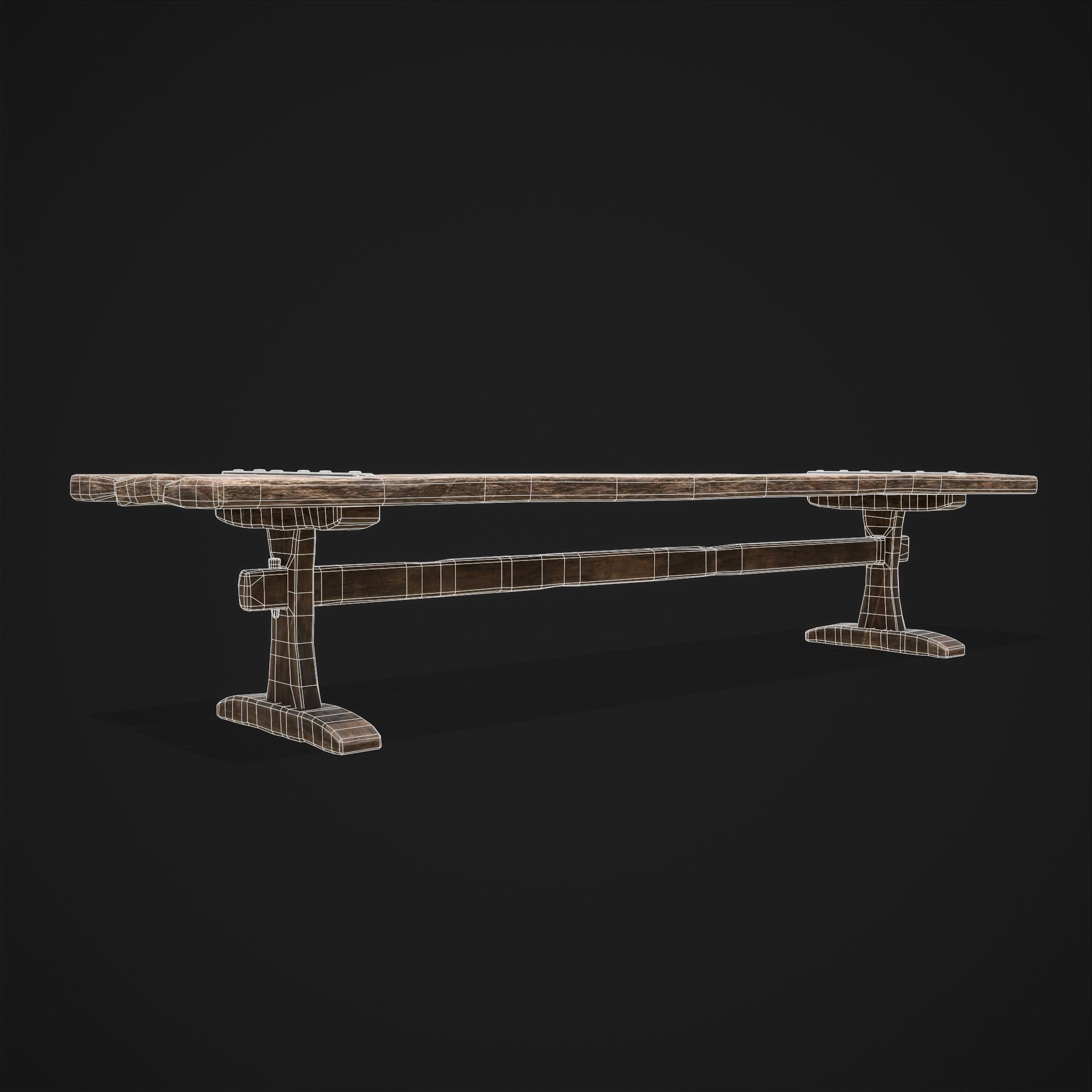 Long Picnic Style Table  Low-poly 3D model_12