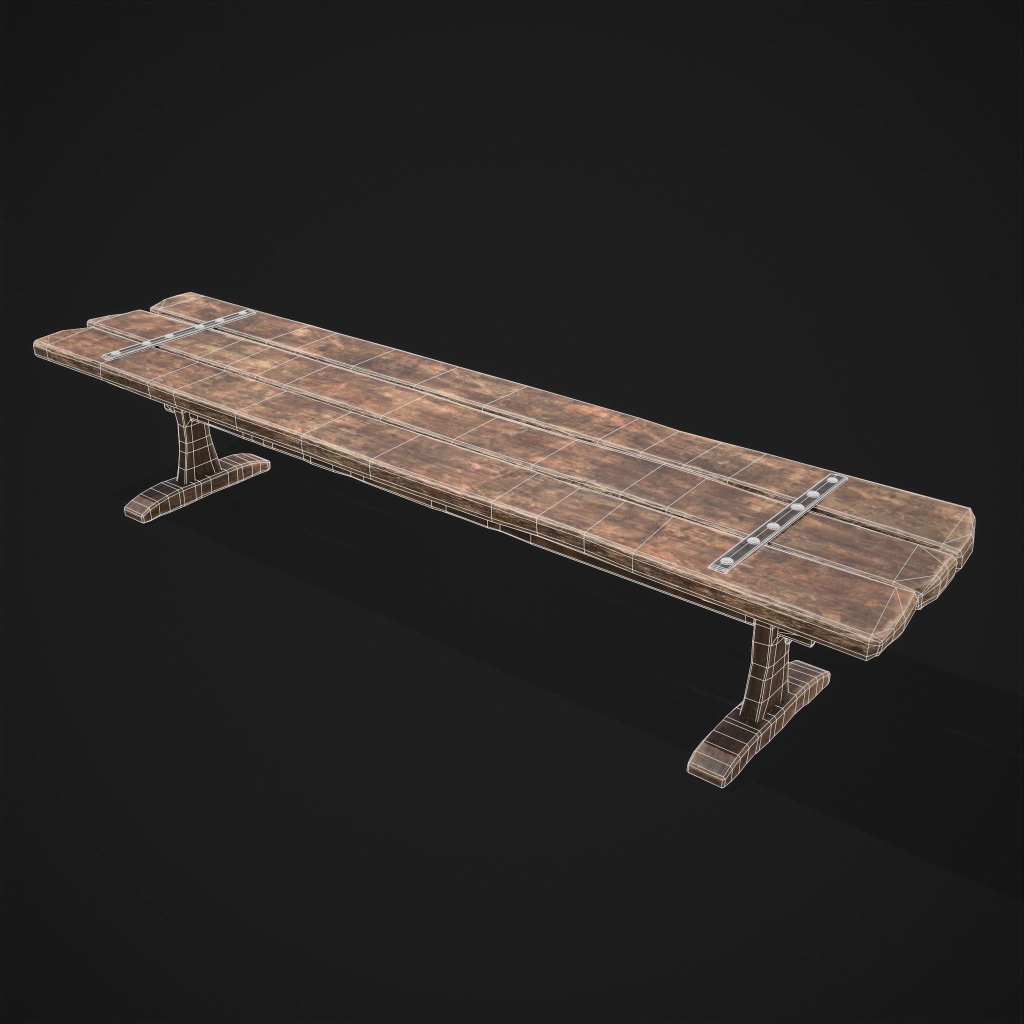 Long Picnic Style Table  Low-poly 3D model_26