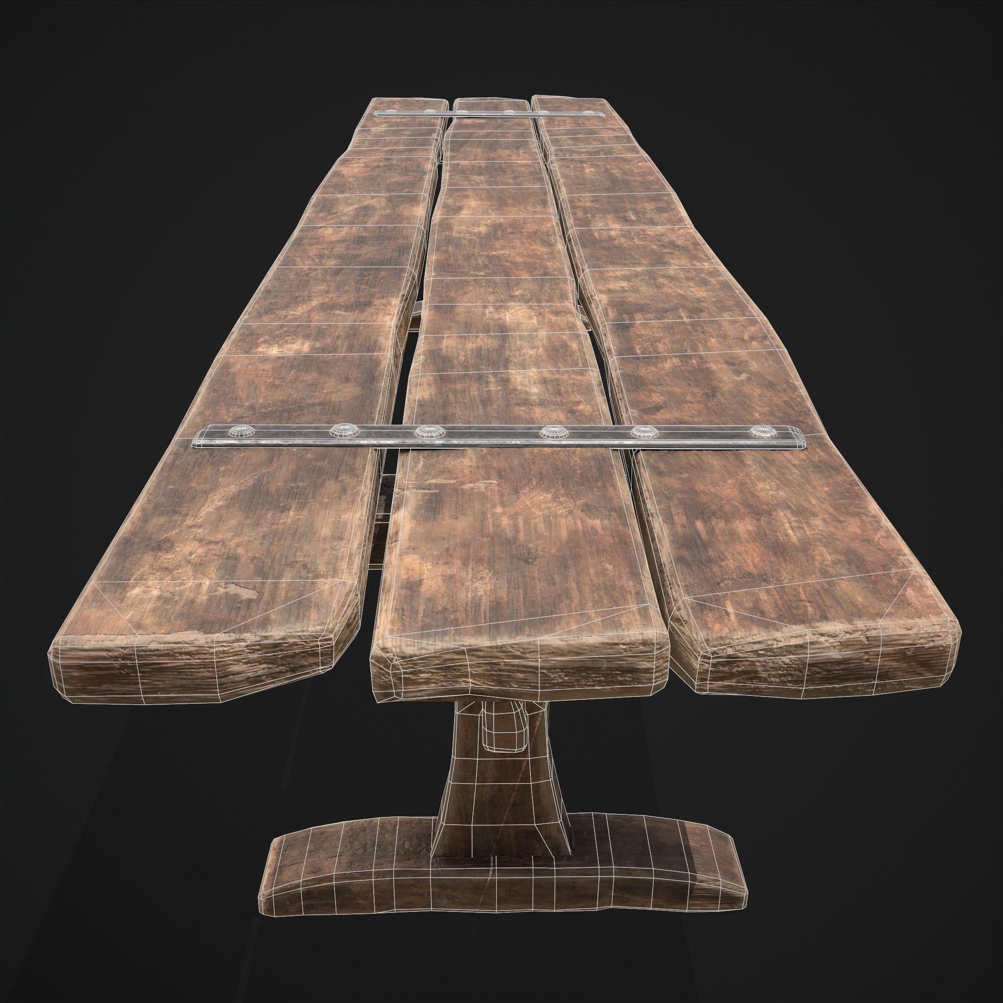 Long Picnic Style Table  Low-poly 3D model_6