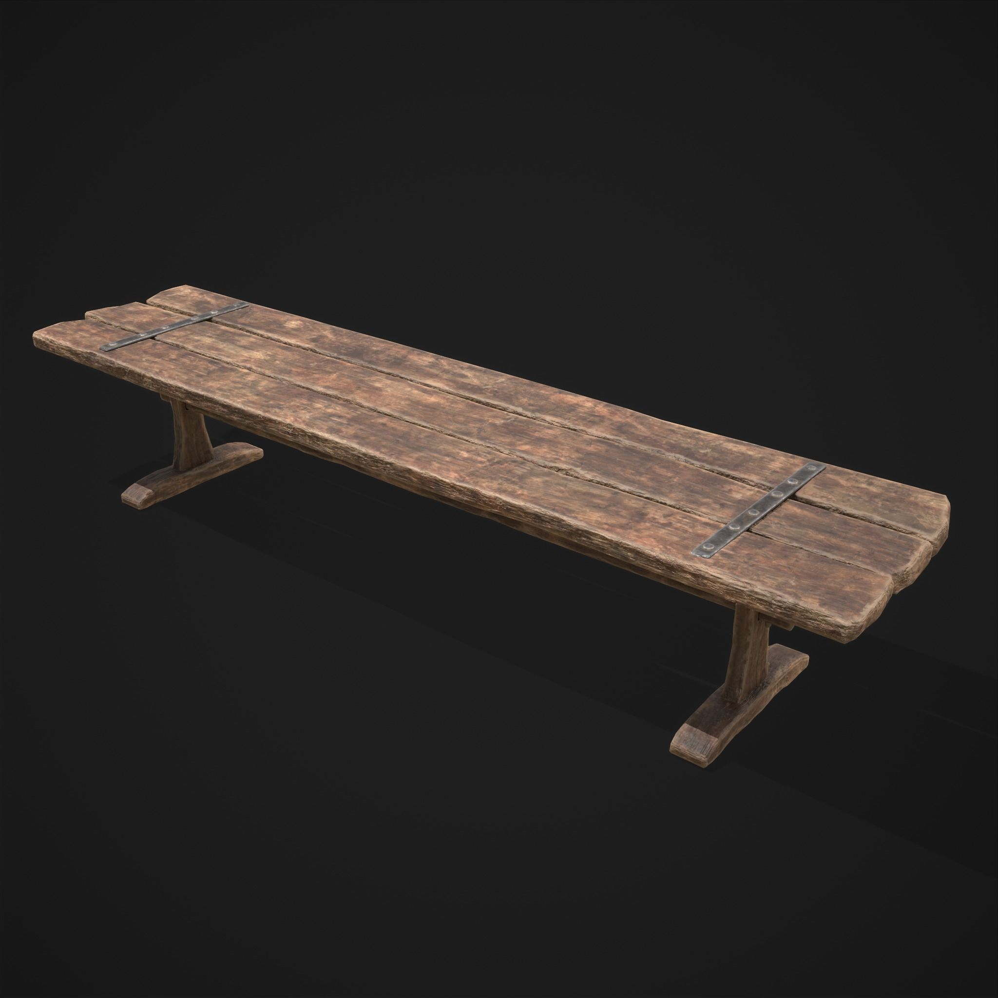 Long Picnic Style Table  Low-poly 3D model_25