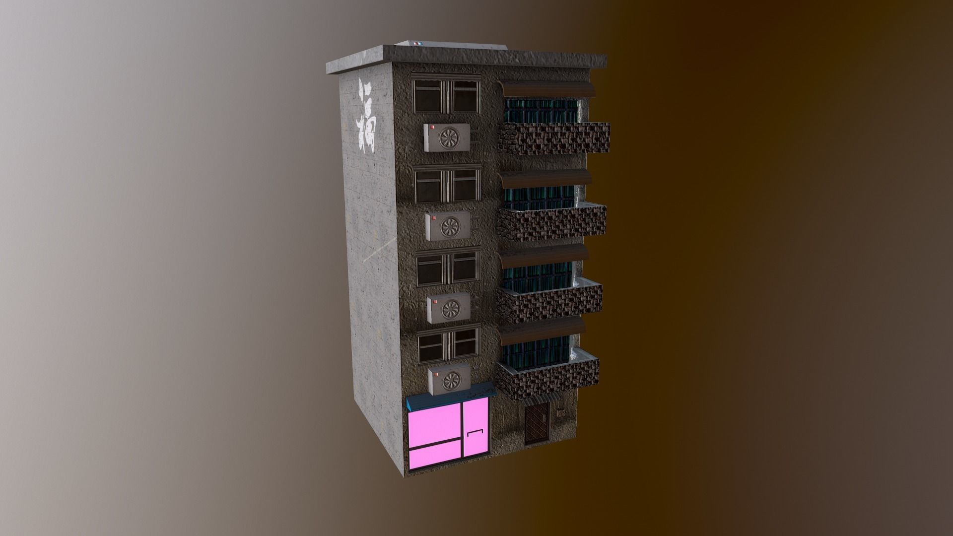 Cyberpunk City - Building 16 Low-poly 3D model_30