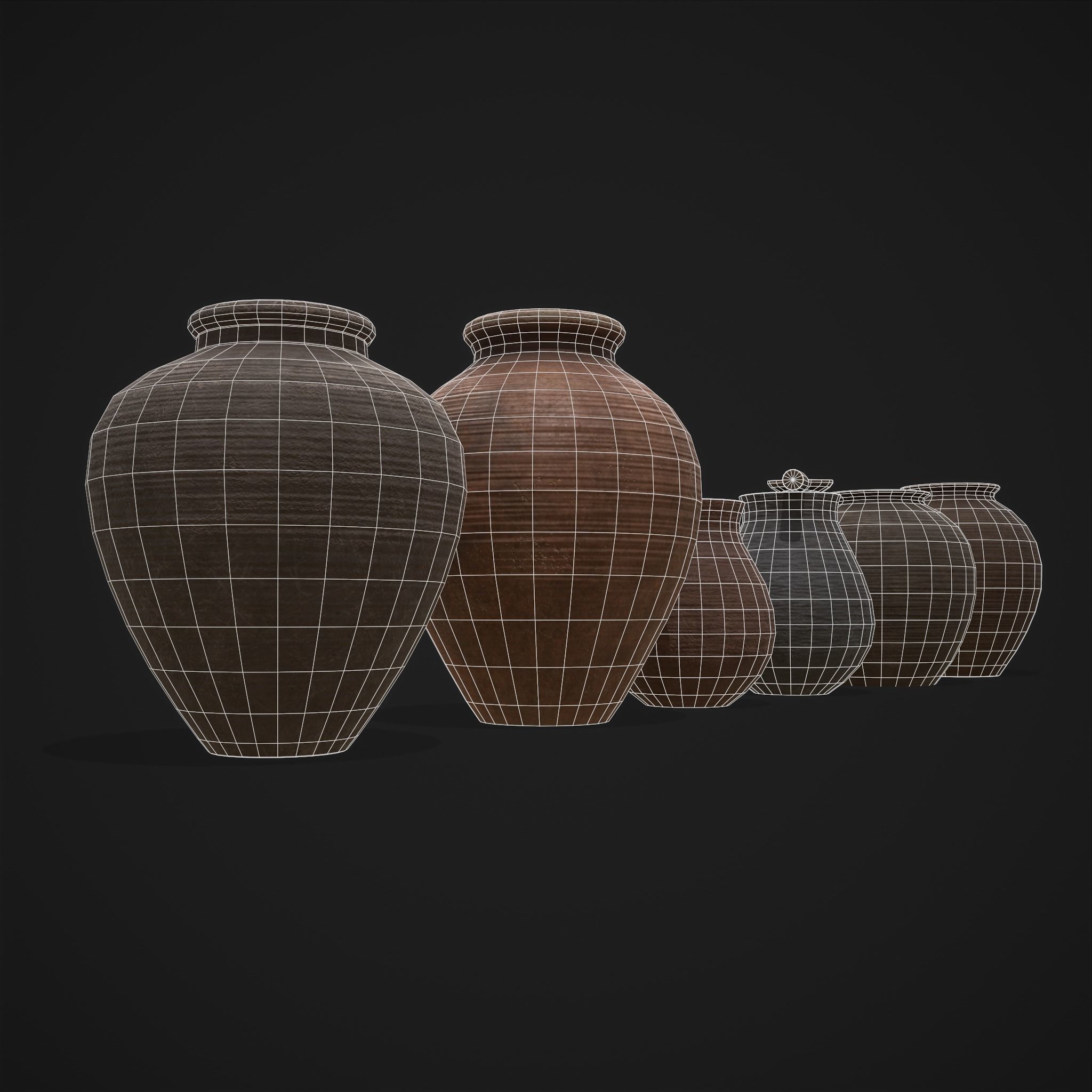 Beautiful Pottery Set Low-poly 3D model_10