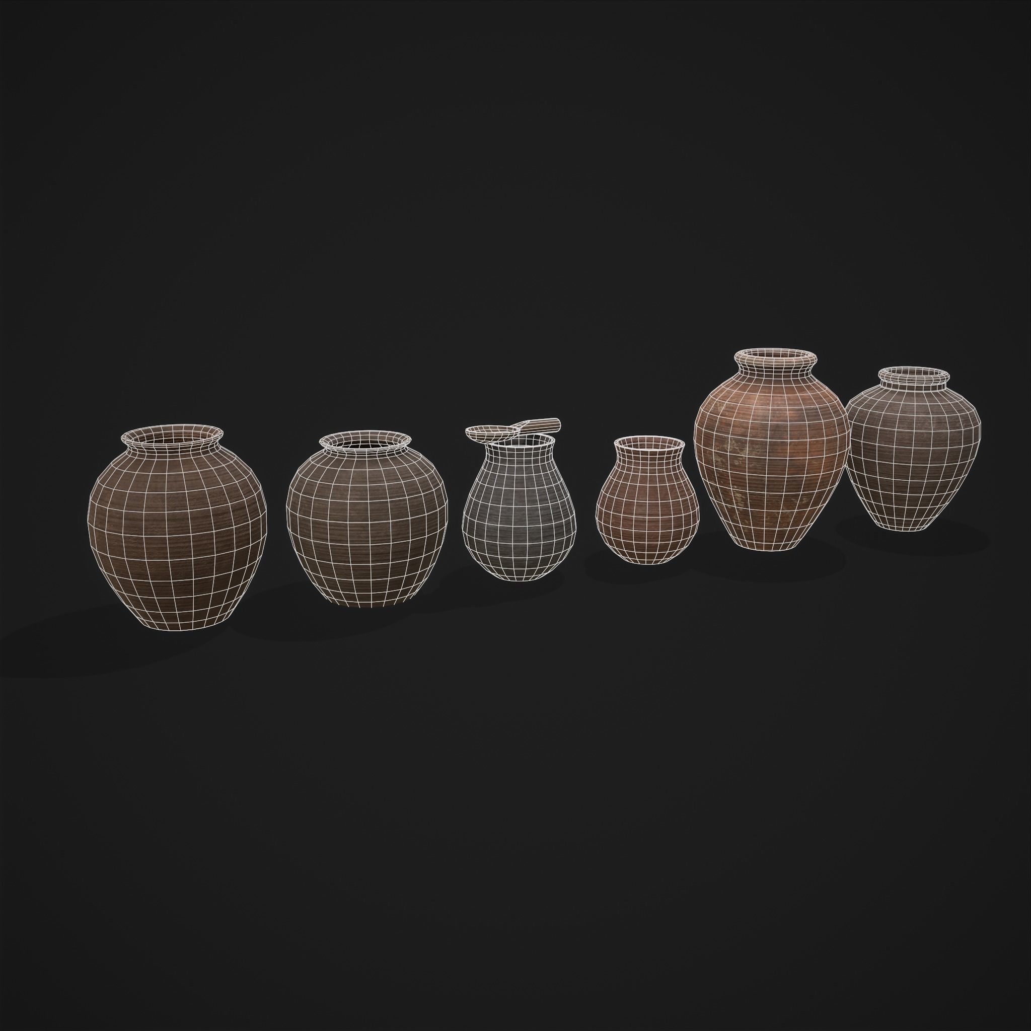 Beautiful Pottery Set Low-poly 3D model_2